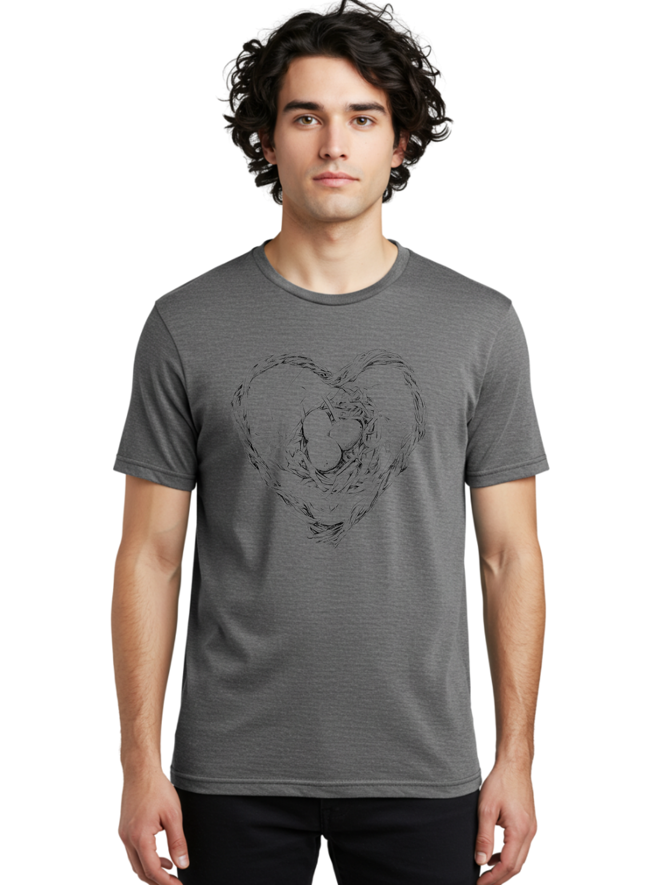 Heart-Shaped-Nest-With-Eggs Men'S Graphic Tee, 100% Cotton, Comfortable Casual Summer Wear, Machine Washable, Heart Shaped Bird Nest, Three Eggs, Twigs And Leaves, Love Symbol, Nature Illustration, Bird'S Nest, Easter Eggs, Spring Theme, Aac259
