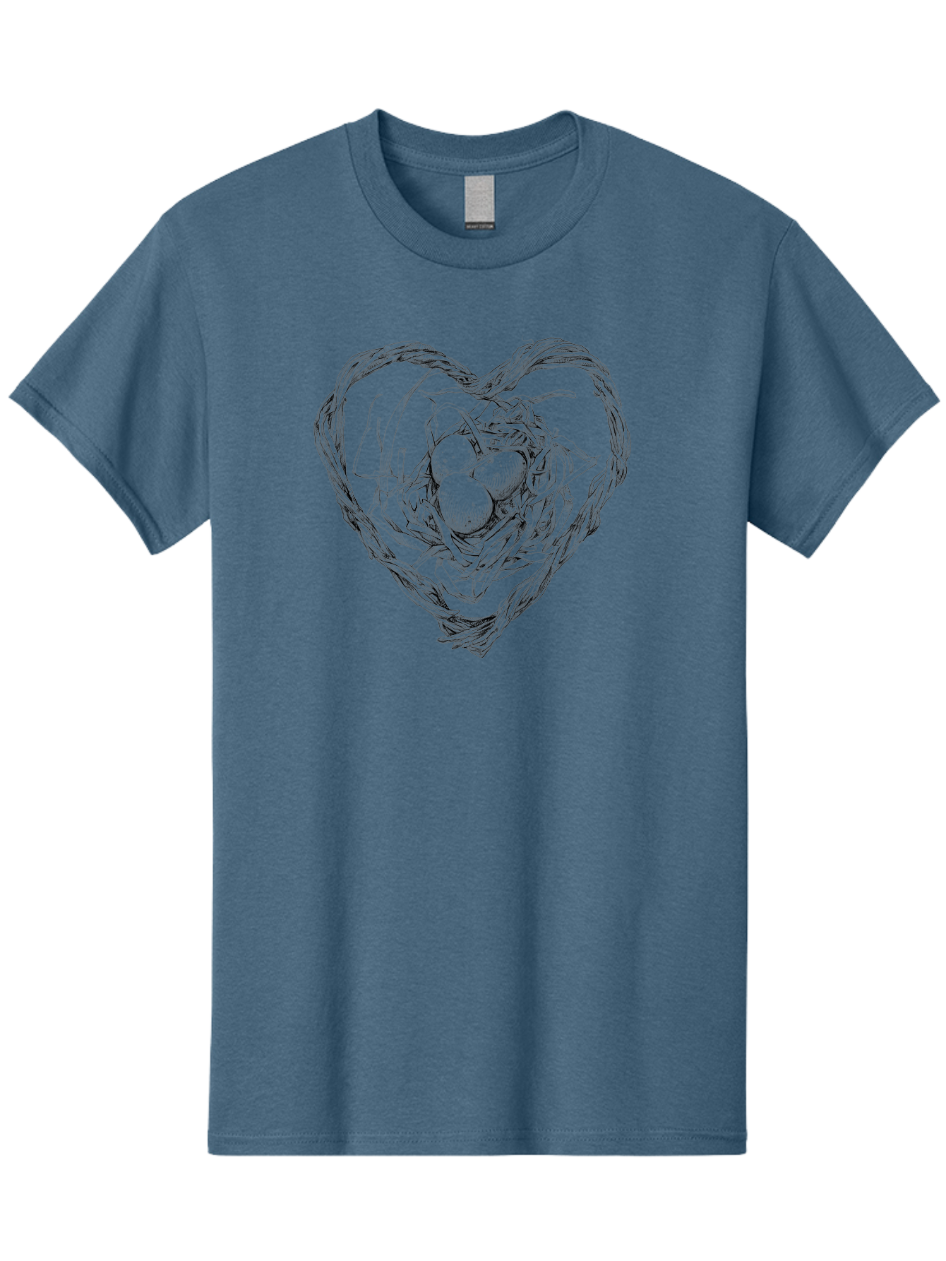 Heart-Shaped-Nest-With-Eggs Men'S Graphic Tee, 100% Cotton, Comfortable Casual Summer Wear, Machine Washable, Heart Shaped Bird Nest, Three Eggs, Twigs And Leaves, Love Symbol, Nature Illustration, Bird'S Nest, Easter Eggs, Spring Theme, Aac259