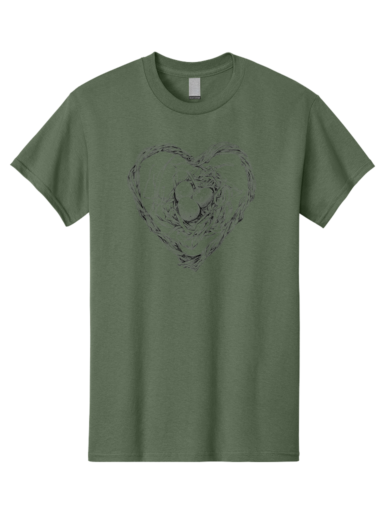 Heart-Shaped-Nest-With-Eggs Men'S Graphic Tee, 100% Cotton, Comfortable Casual Summer Wear, Machine Washable, Heart Shaped Bird Nest, Three Eggs, Twigs And Leaves, Love Symbol, Nature Illustration, Bird'S Nest, Easter Eggs, Spring Theme, Aac259