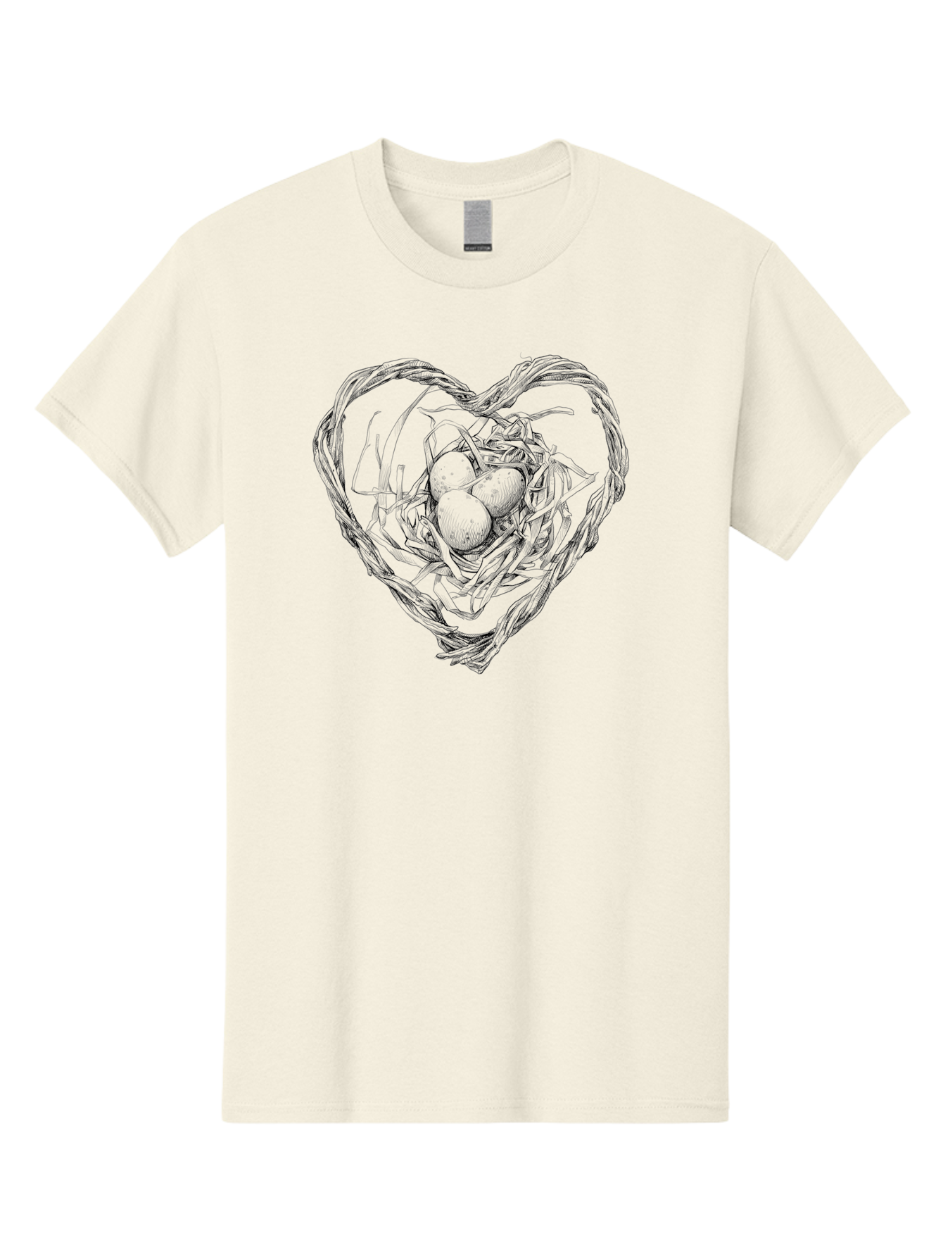 Heart-Shaped-Nest-With-Eggs Men'S Graphic Tee, 100% Cotton, Comfortable Casual Summer Wear, Machine Washable, Heart Shaped Bird Nest, Three Eggs, Twigs And Leaves, Love Symbol, Nature Illustration, Bird'S Nest, Easter Eggs, Spring Theme, Aac259