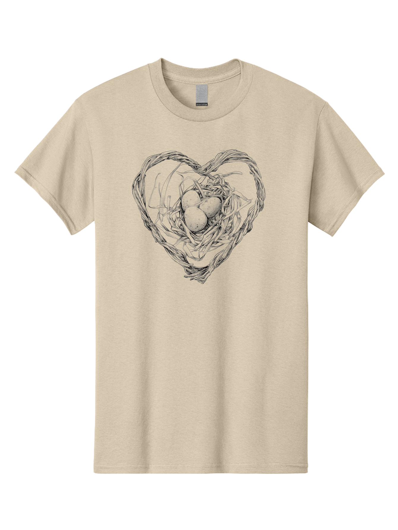Heart-Shaped-Nest-With-Eggs Men'S Graphic Tee, 100% Cotton, Comfortable Casual Summer Wear, Machine Washable, Heart Shaped Bird Nest, Three Eggs, Twigs And Leaves, Love Symbol, Nature Illustration, Bird'S Nest, Easter Eggs, Spring Theme, Aac259
