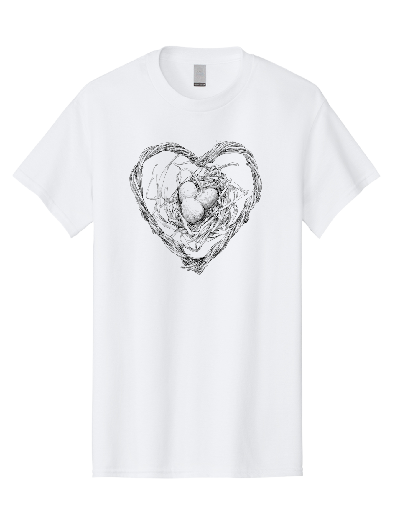 Heart-Shaped-Nest-With-Eggs Men'S Graphic Tee, 100% Cotton, Comfortable Casual Summer Wear, Machine Washable, Heart Shaped Bird Nest, Three Eggs, Twigs And Leaves, Love Symbol, Nature Illustration, Bird'S Nest, Easter Eggs, Spring Theme, Aac259