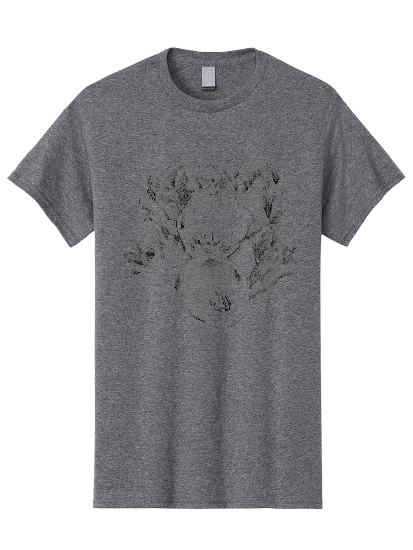 Peony-Flower Men'S Graphic Tee, 100% Cotton, Comfortable Casual Summer Wear, Machine Washable, Detailed Line Drawing, Floral Design, Lush Petals, Botanical Art, Elegant Flowers, Intricate Details, Sketch Style, Flower Illustration Aac261