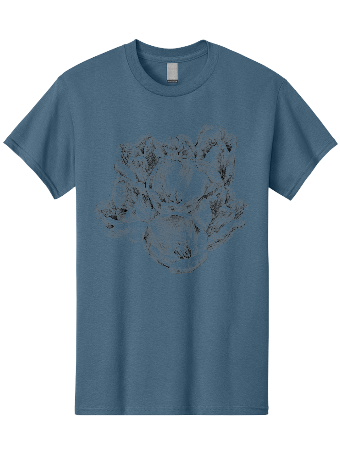 Peony-Flower Men'S Graphic Tee, 100% Cotton, Comfortable Casual Summer Wear, Machine Washable, Detailed Line Drawing, Floral Design, Lush Petals, Botanical Art, Elegant Flowers, Intricate Details, Sketch Style, Flower Illustration Aac261