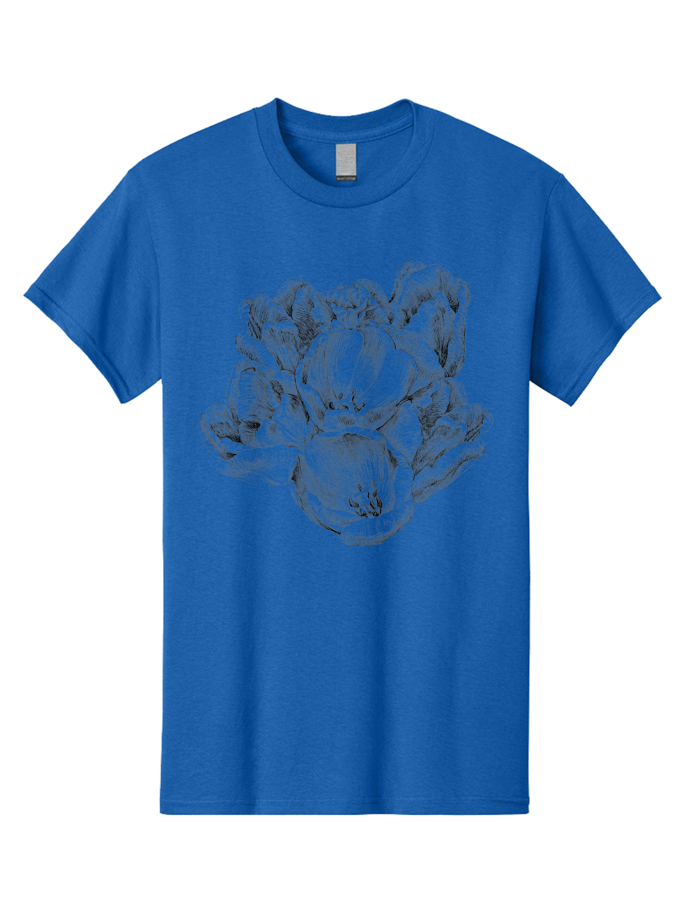 Peony-Flower Men'S Graphic Tee, 100% Cotton, Comfortable Casual Summer Wear, Machine Washable, Detailed Line Drawing, Floral Design, Lush Petals, Botanical Art, Elegant Flowers, Intricate Details, Sketch Style, Flower Illustration Aac261