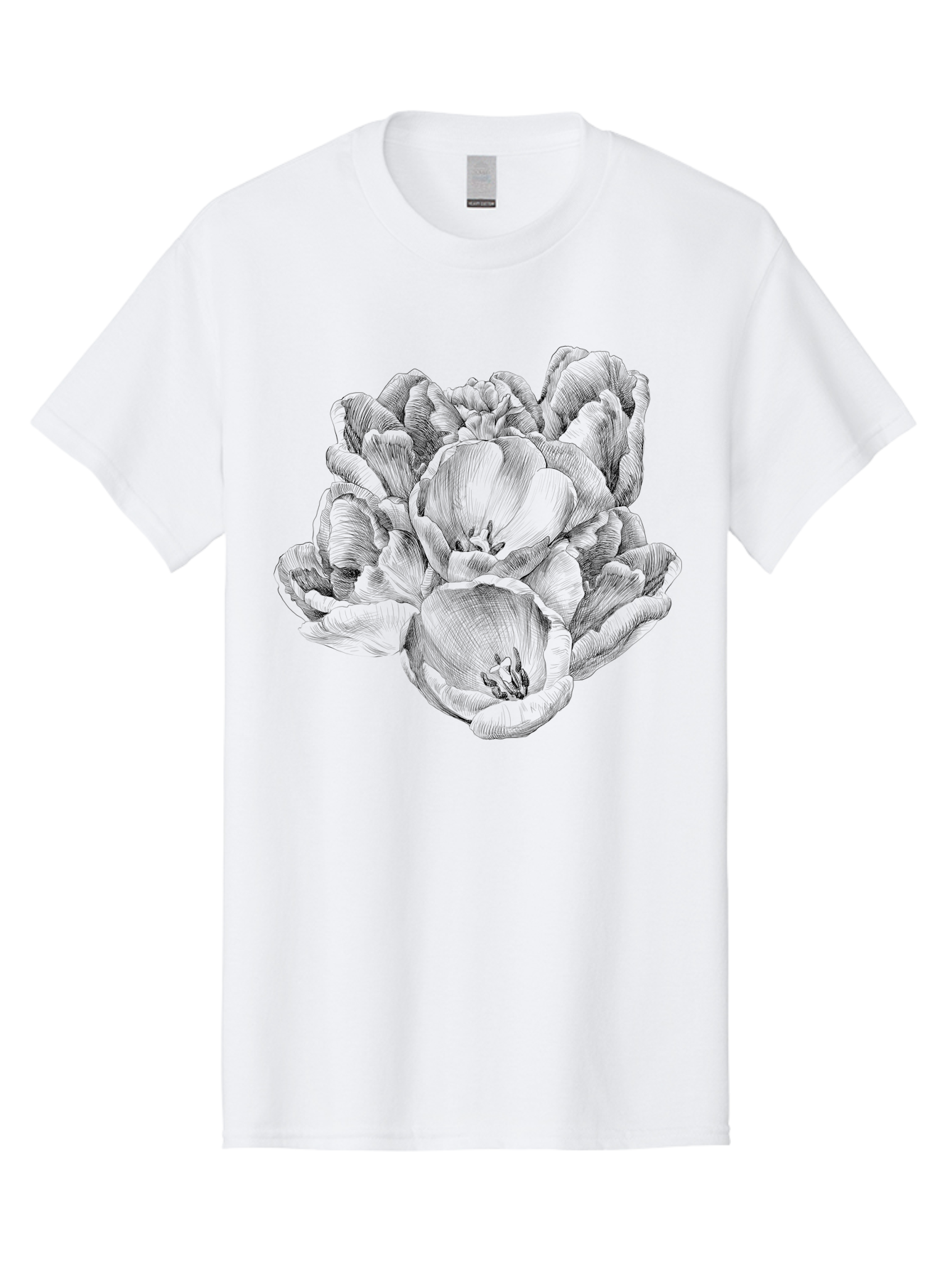 Peony-Flower Men'S Graphic Tee, 100% Cotton, Comfortable Casual Summer Wear, Machine Washable, Detailed Line Drawing, Floral Design, Lush Petals, Botanical Art, Elegant Flowers, Intricate Details, Sketch Style, Flower Illustration Aac261