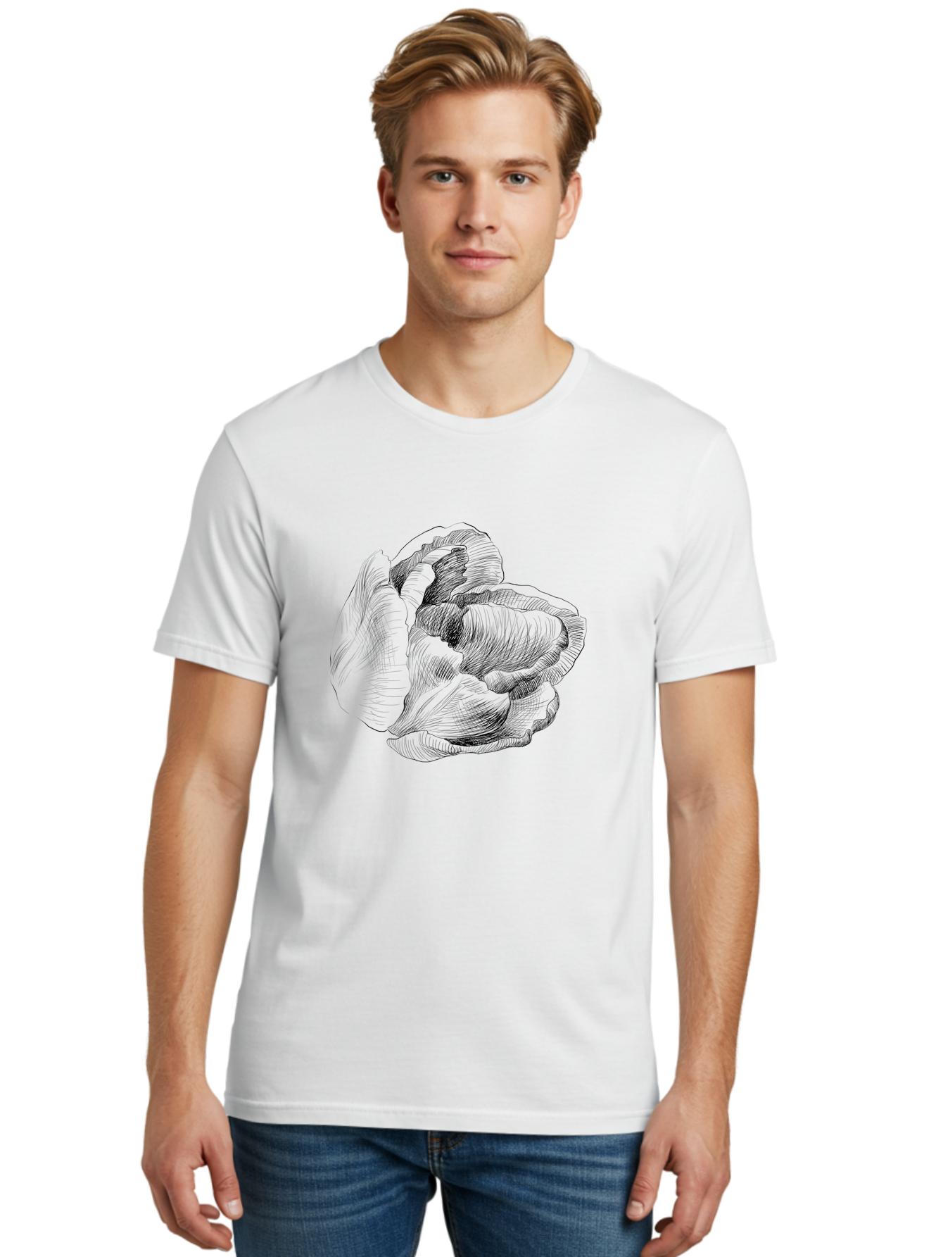 Peony Men'S Graphic Tee, 100% Cotton, Comfortable Casual Summer Wear, Machine Washable, Hand-Drawn Peony, Floral Illustration, Botanical Art, Sketchy Style, Elegant Flowers, Delicate Petals, Detailed Drawing, Monochromatic Art Aac262