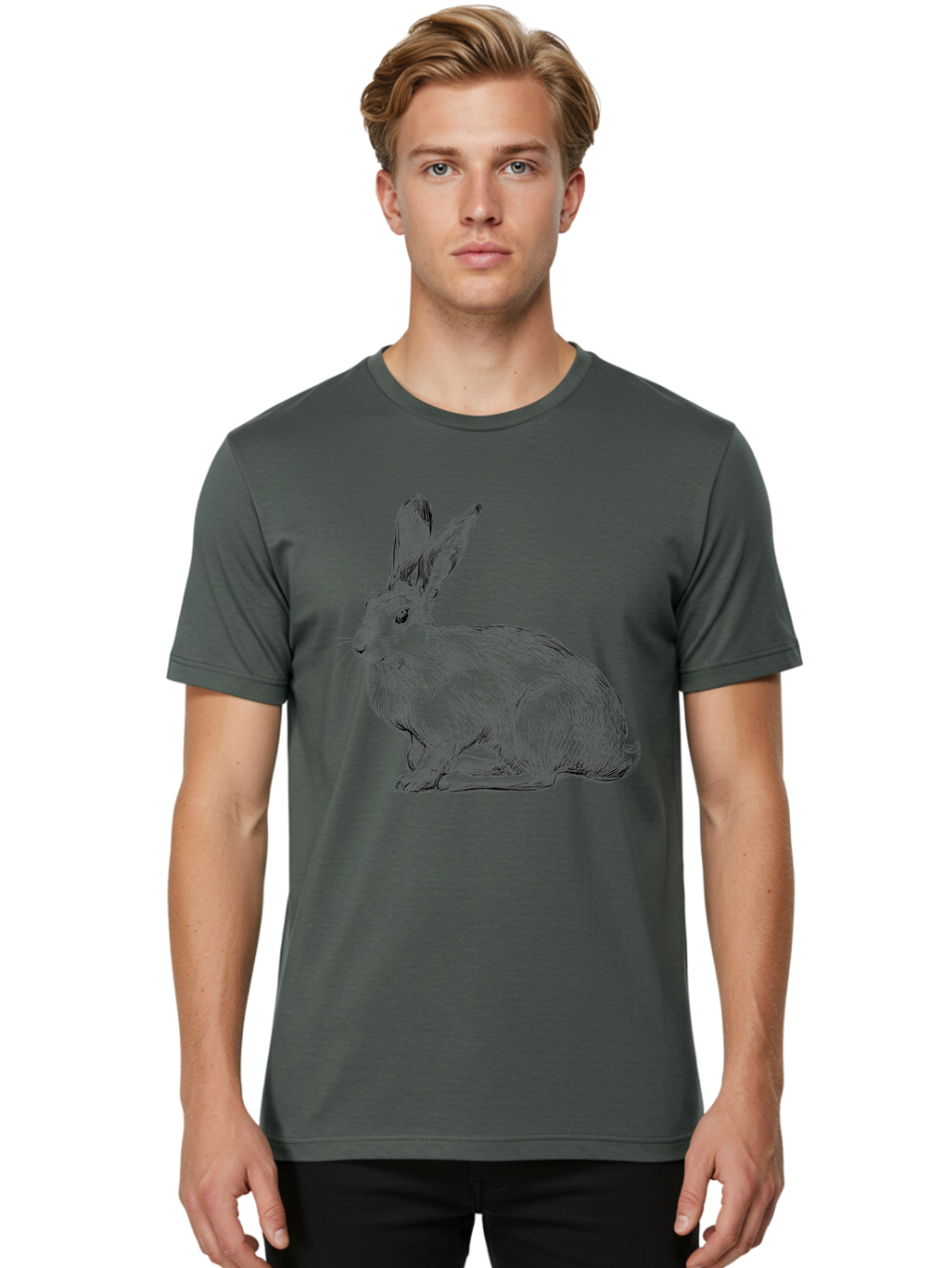 Rabbit-1 Men'S Graphic Tee, 100% Cotton, Comfortable Casual Summer Wear, Machine Washable, Detailed Sketch Of A Rabbit, Realistic Illustration, Wildlife Artwork, Intricate Linework, Cute Animal Design, Rabbit Portrait, Artistic Rendering Aac263