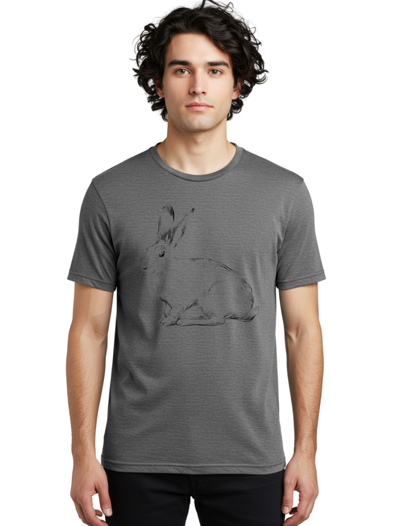 Rabbit-1 Men'S Graphic Tee, 100% Cotton, Comfortable Casual Summer Wear, Machine Washable, Detailed Sketch Of A Rabbit, Realistic Illustration, Wildlife Artwork, Intricate Linework, Cute Animal Design, Rabbit Portrait, Artistic Rendering Aac263