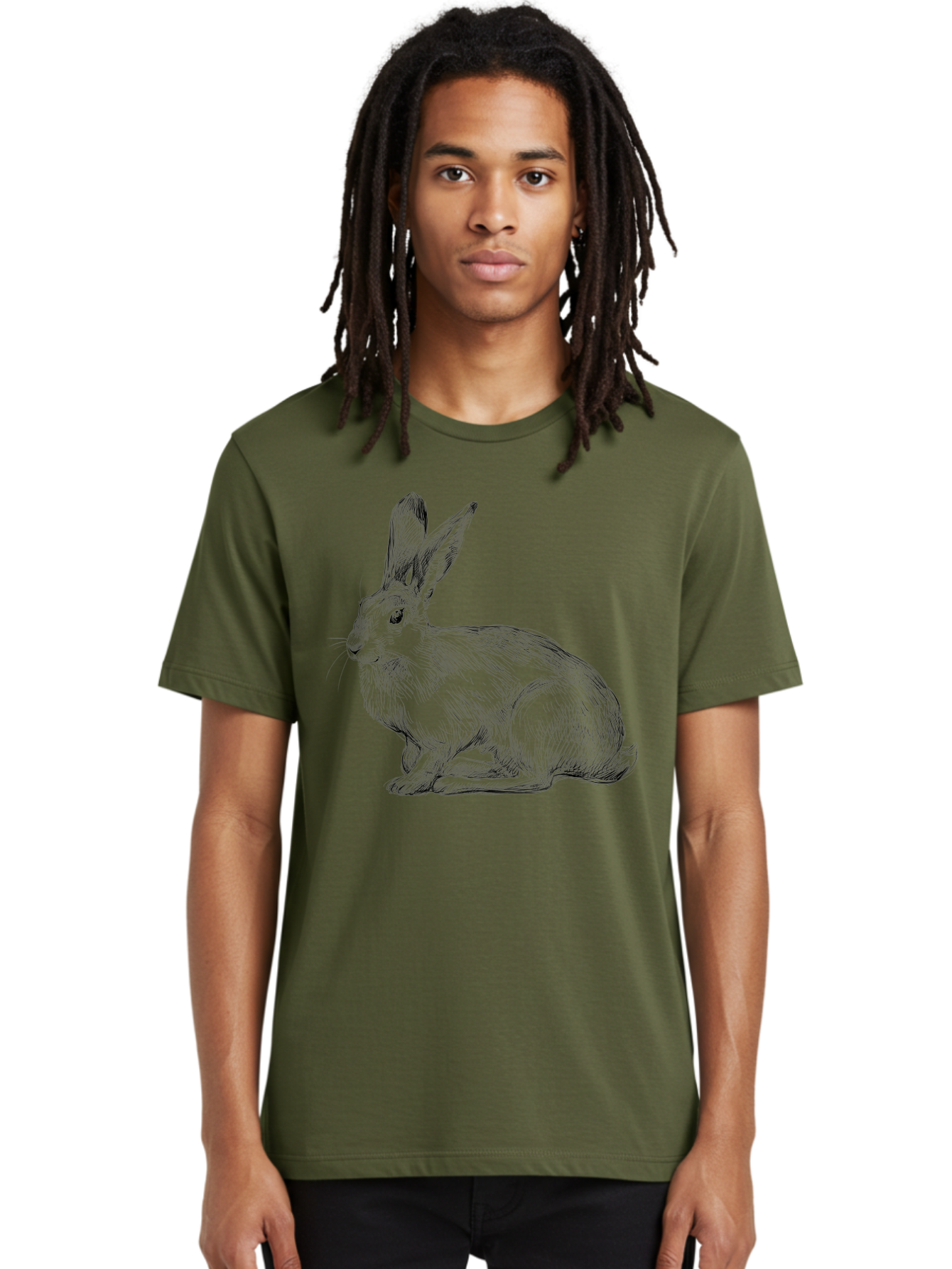 Rabbit-1 Men'S Graphic Tee, 100% Cotton, Comfortable Casual Summer Wear, Machine Washable, Detailed Sketch Of A Rabbit, Realistic Illustration, Wildlife Artwork, Intricate Linework, Cute Animal Design, Rabbit Portrait, Artistic Rendering Aac263