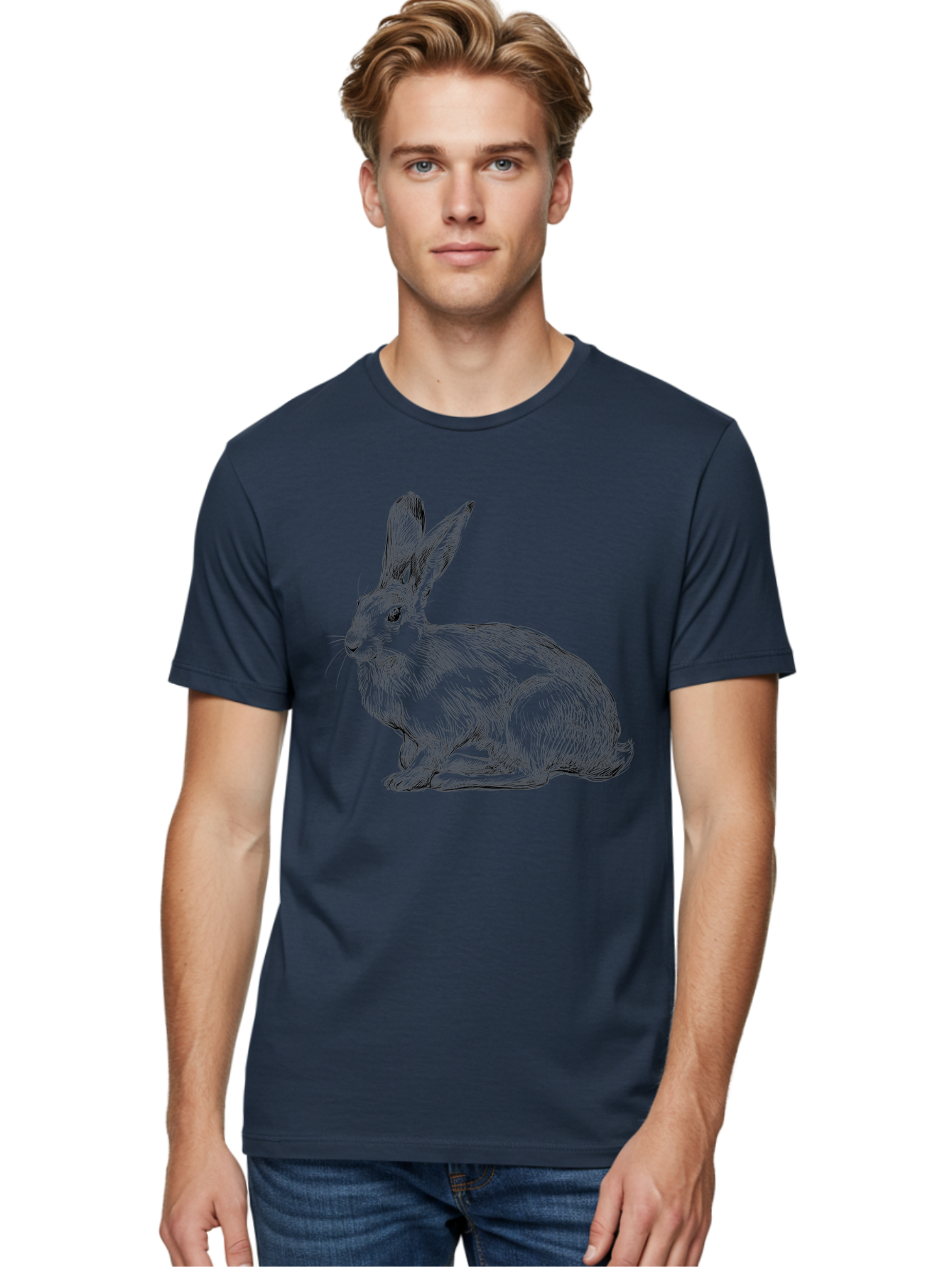 Rabbit-1 Men'S Graphic Tee, 100% Cotton, Comfortable Casual Summer Wear, Machine Washable, Detailed Sketch Of A Rabbit, Realistic Illustration, Wildlife Artwork, Intricate Linework, Cute Animal Design, Rabbit Portrait, Artistic Rendering Aac263