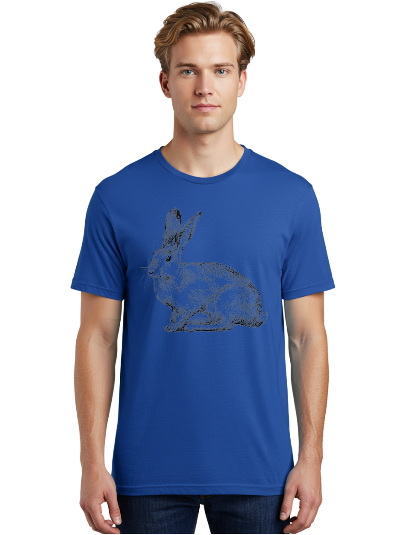 Rabbit-1 Men'S Graphic Tee, 100% Cotton, Comfortable Casual Summer Wear, Machine Washable, Detailed Sketch Of A Rabbit, Realistic Illustration, Wildlife Artwork, Intricate Linework, Cute Animal Design, Rabbit Portrait, Artistic Rendering Aac263