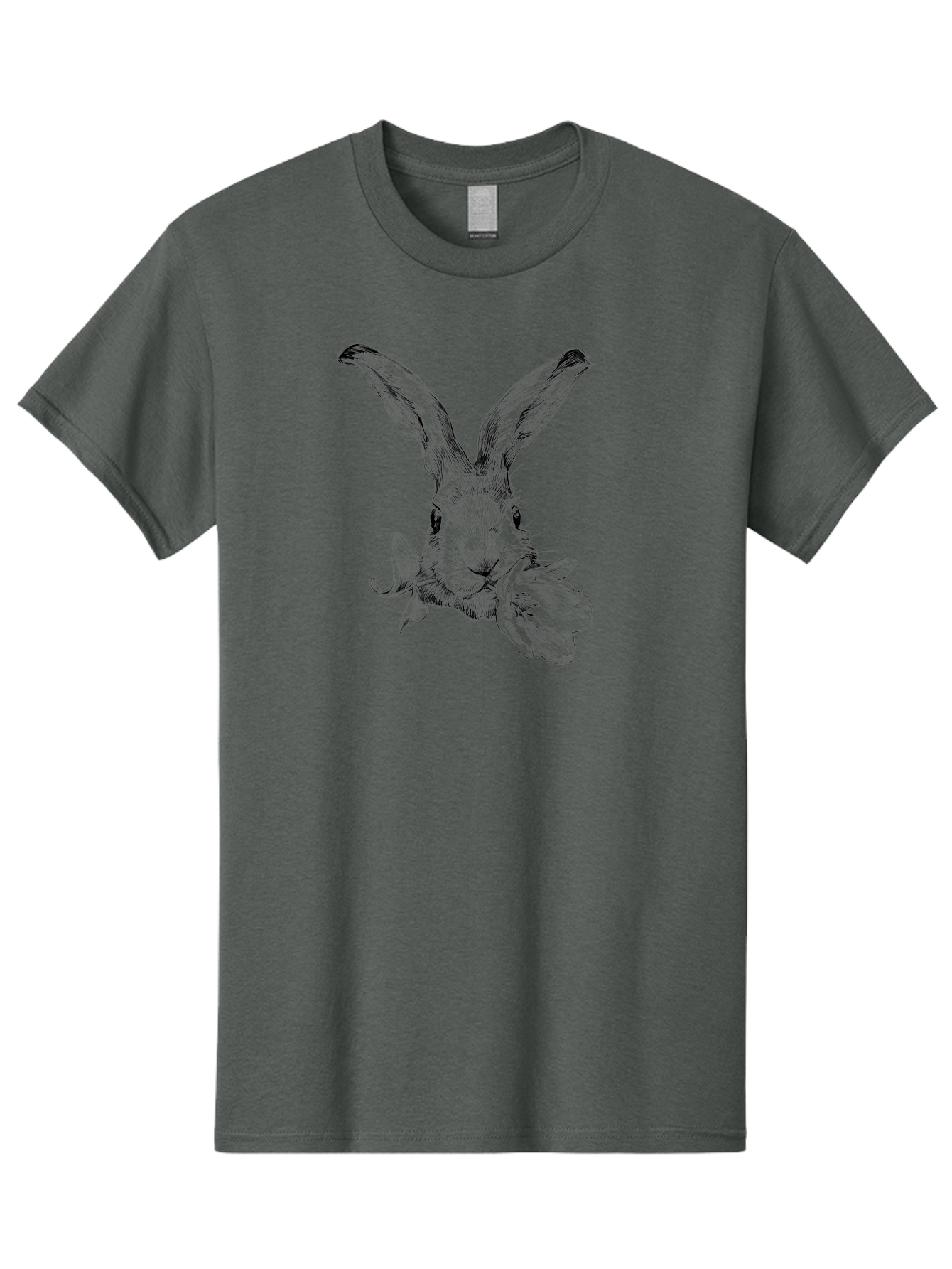 Rabbit-Eating-Flower Men'S Graphic Tee, 100% Cotton, Comfortable Casual Summer Wear, Machine Washable, Rabbit With Long Ears, Floral Theme, Whimsical Art, Spring Design, Cute Bunny, Flower Eater, Detailed Illustration, Rabbit Portrait, Aac264