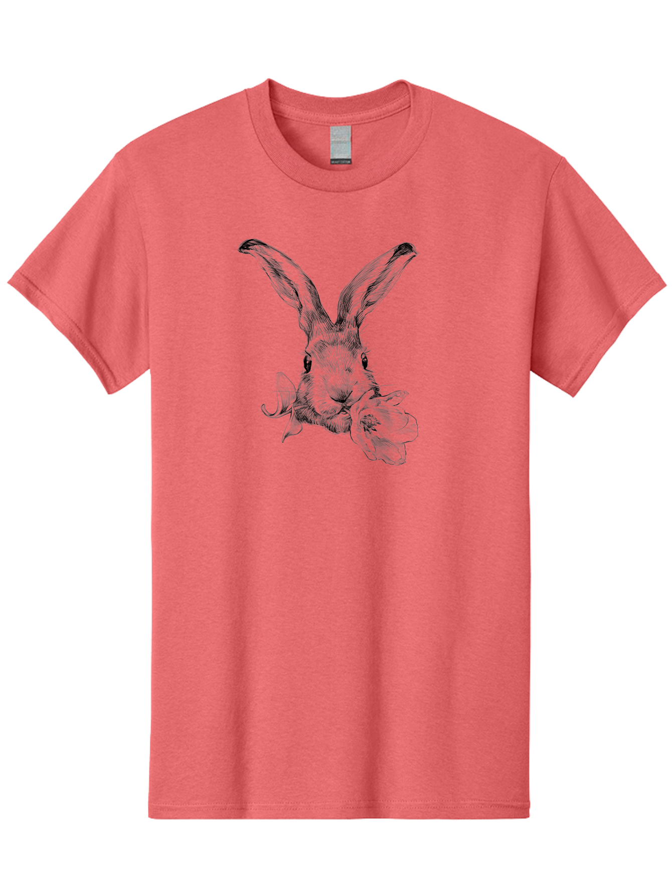 Rabbit-Eating-Flower Men'S Graphic Tee, 100% Cotton, Comfortable Casual Summer Wear, Machine Washable, Rabbit With Long Ears, Floral Theme, Whimsical Art, Spring Design, Cute Bunny, Flower Eater, Detailed Illustration, Rabbit Portrait, Aac264
