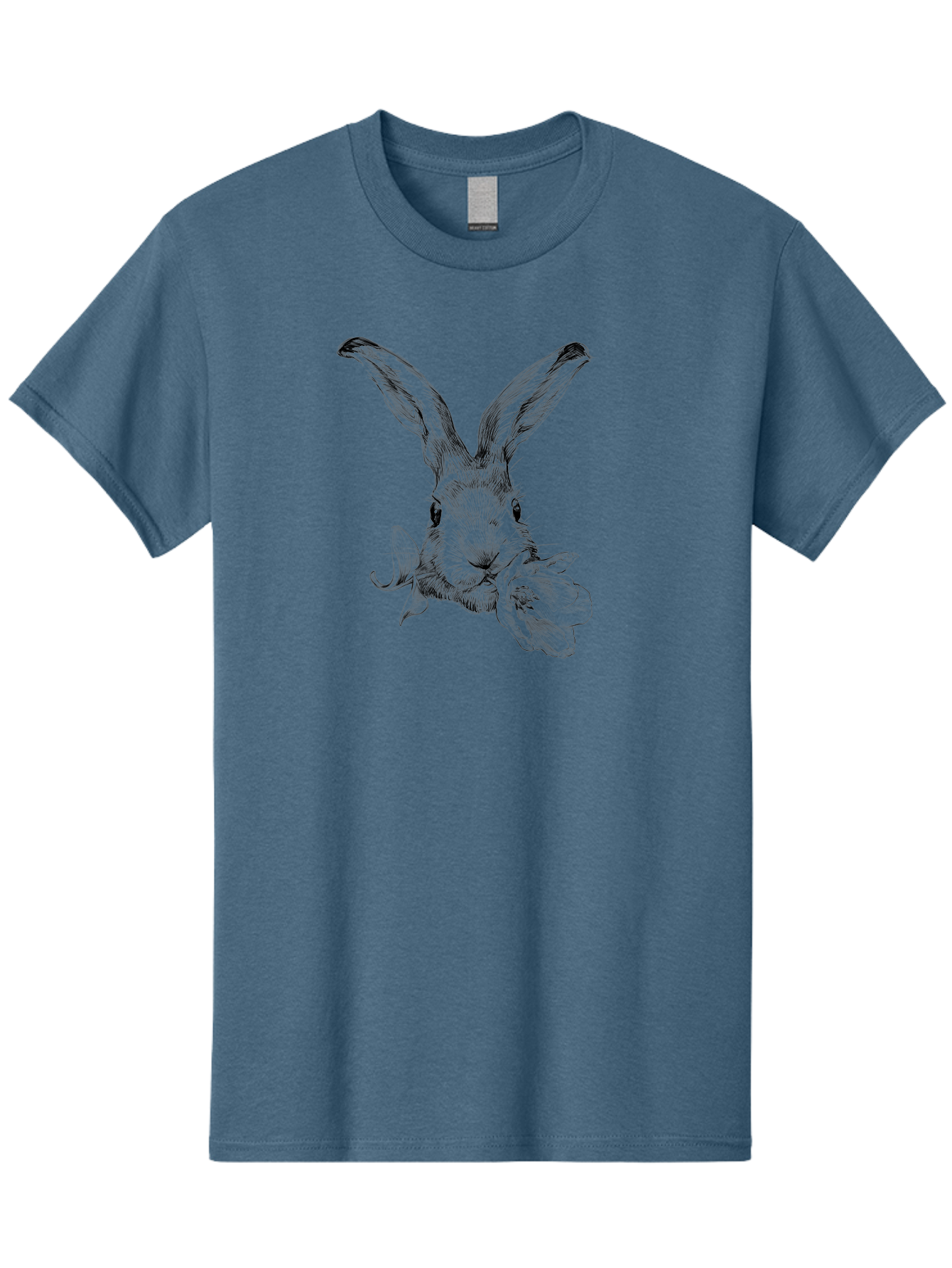 Rabbit-Eating-Flower Men'S Graphic Tee, 100% Cotton, Comfortable Casual Summer Wear, Machine Washable, Rabbit With Long Ears, Floral Theme, Whimsical Art, Spring Design, Cute Bunny, Flower Eater, Detailed Illustration, Rabbit Portrait, Aac264