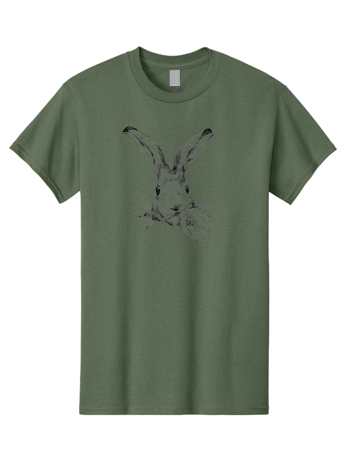 Rabbit-Eating-Flower Men'S Graphic Tee, 100% Cotton, Comfortable Casual Summer Wear, Machine Washable, Rabbit With Long Ears, Floral Theme, Whimsical Art, Spring Design, Cute Bunny, Flower Eater, Detailed Illustration, Rabbit Portrait, Aac264