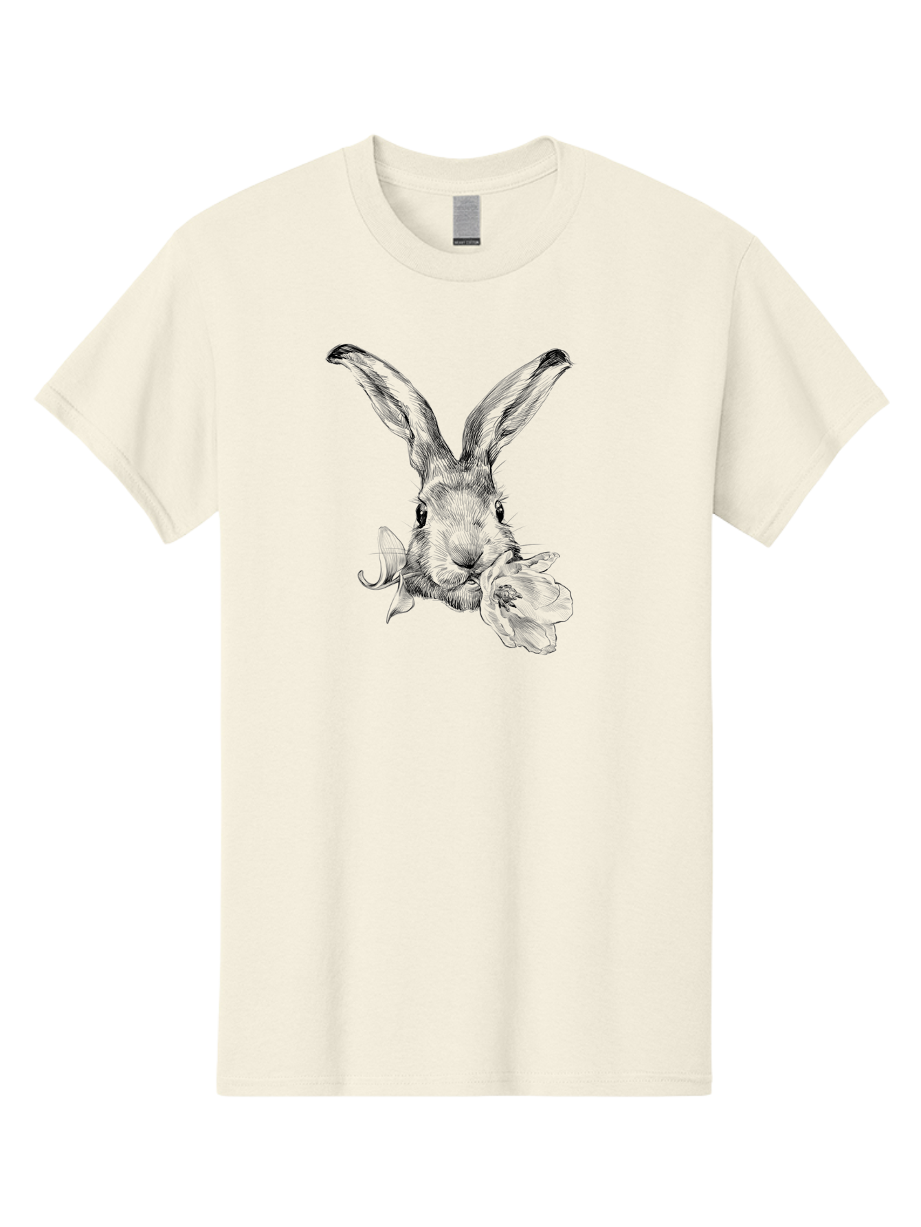 Rabbit-Eating-Flower Men'S Graphic Tee, 100% Cotton, Comfortable Casual Summer Wear, Machine Washable, Rabbit With Long Ears, Floral Theme, Whimsical Art, Spring Design, Cute Bunny, Flower Eater, Detailed Illustration, Rabbit Portrait, Aac264