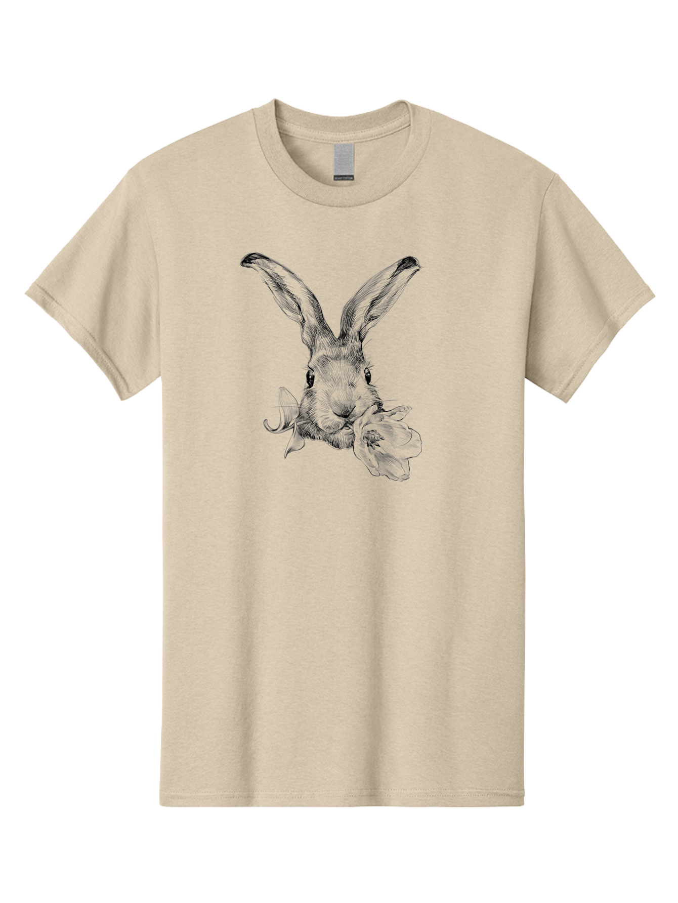 Rabbit-Eating-Flower Men'S Graphic Tee, 100% Cotton, Comfortable Casual Summer Wear, Machine Washable, Rabbit With Long Ears, Floral Theme, Whimsical Art, Spring Design, Cute Bunny, Flower Eater, Detailed Illustration, Rabbit Portrait, Aac264