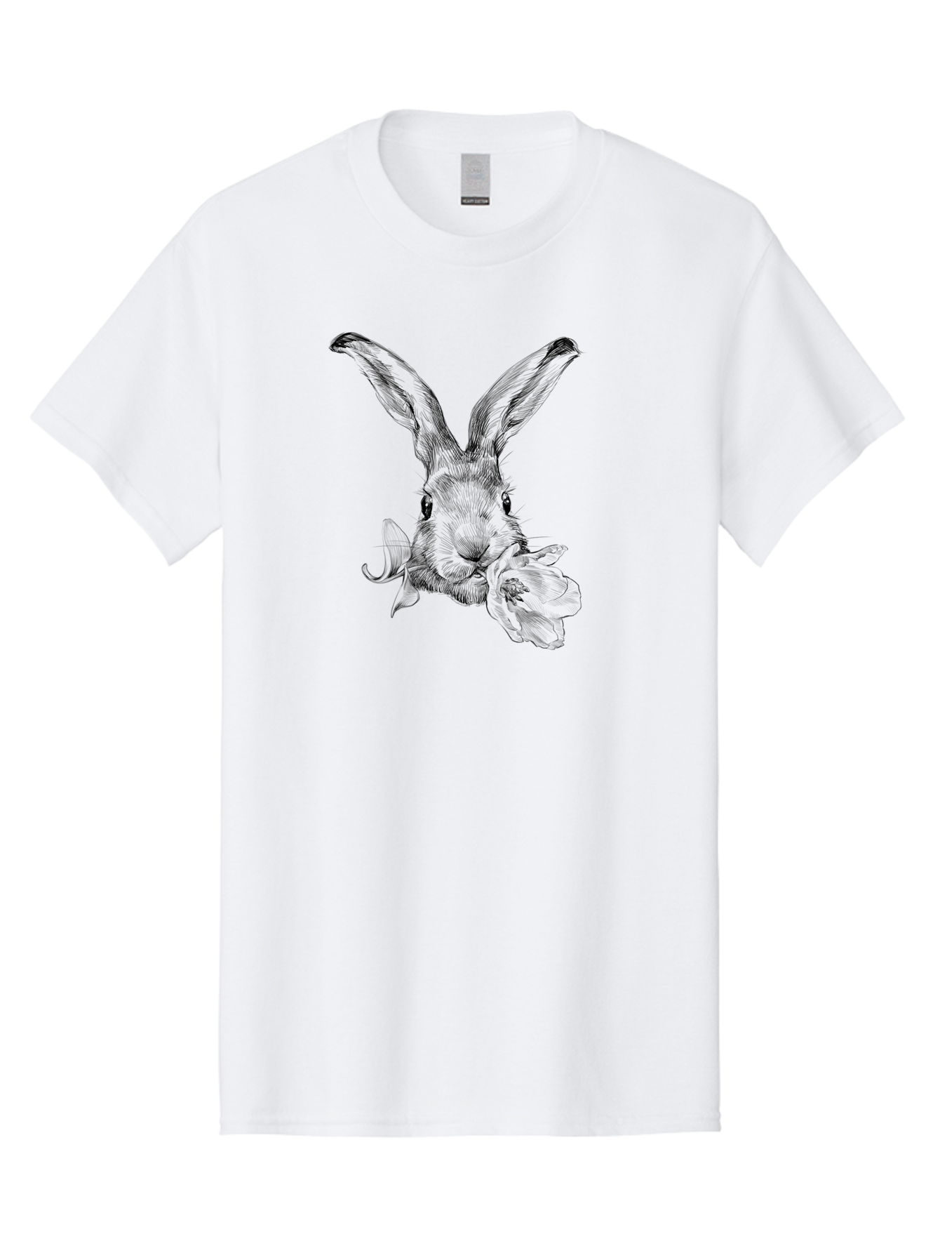 Rabbit-Eating-Flower Men'S Graphic Tee, 100% Cotton, Comfortable Casual Summer Wear, Machine Washable, Rabbit With Long Ears, Floral Theme, Whimsical Art, Spring Design, Cute Bunny, Flower Eater, Detailed Illustration, Rabbit Portrait, Aac264