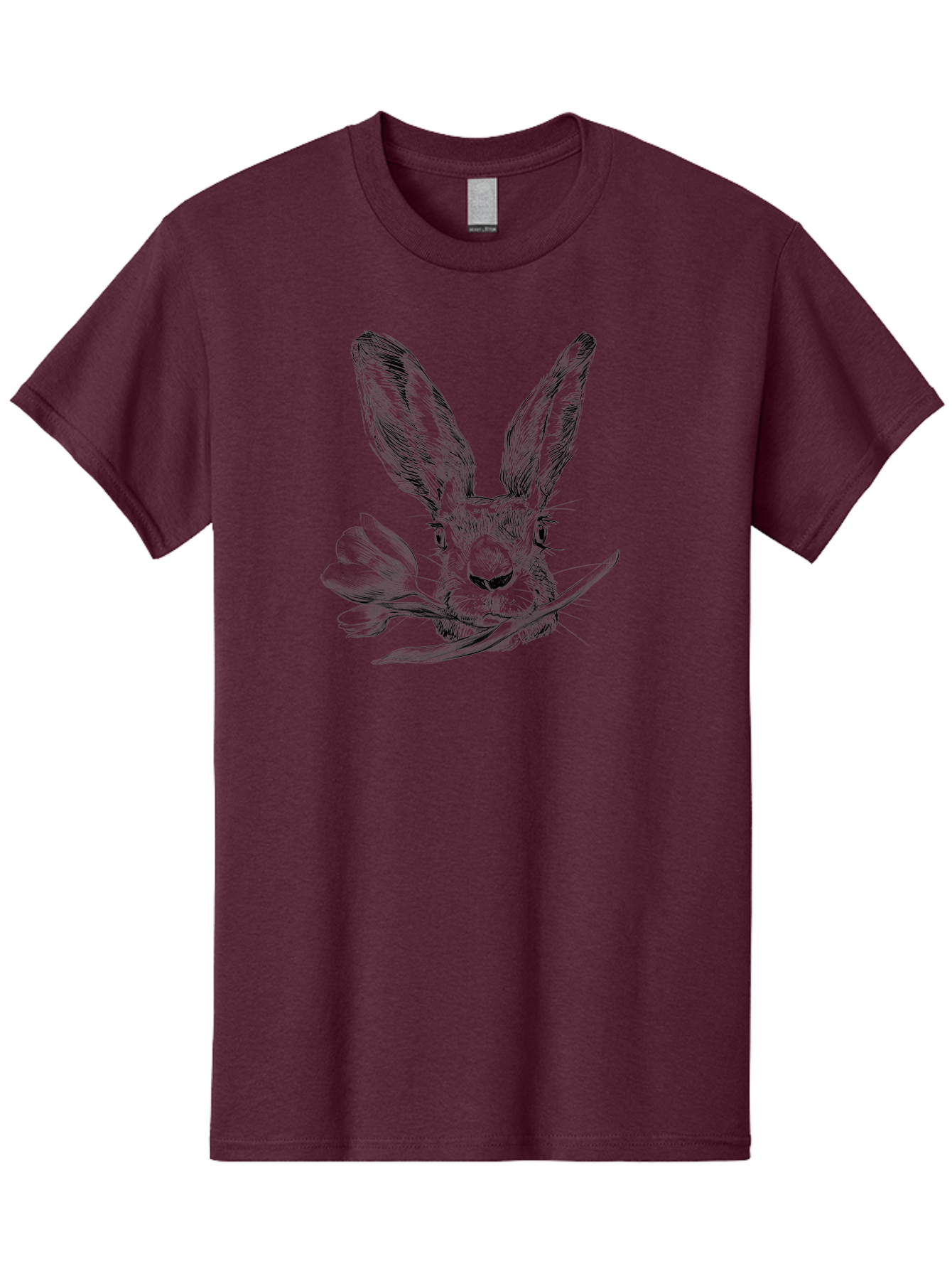 Rabbit-Head-With-Tulip Men'S Graphic Tee, 100% Cotton, Comfortable Casual Summer Wear, Machine Washable, Rabbit Holding Tulip, Pencil Sketch, Realistic Drawing, Detailed Artwork, Floral Theme, Spring Inspiration, Delicate Lines, Aac265
