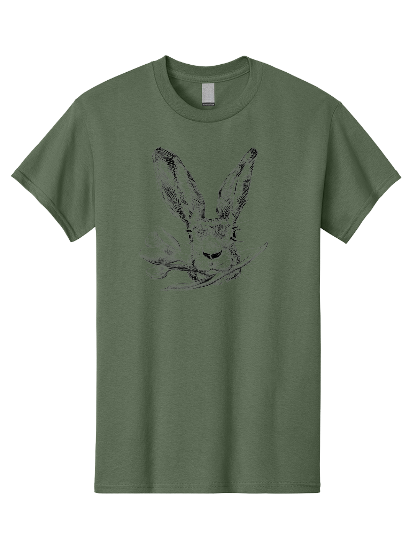 Rabbit-Head-With-Tulip Men'S Graphic Tee, 100% Cotton, Comfortable Casual Summer Wear, Machine Washable, Rabbit Holding Tulip, Pencil Sketch, Realistic Drawing, Detailed Artwork, Floral Theme, Spring Inspiration, Delicate Lines, Aac265