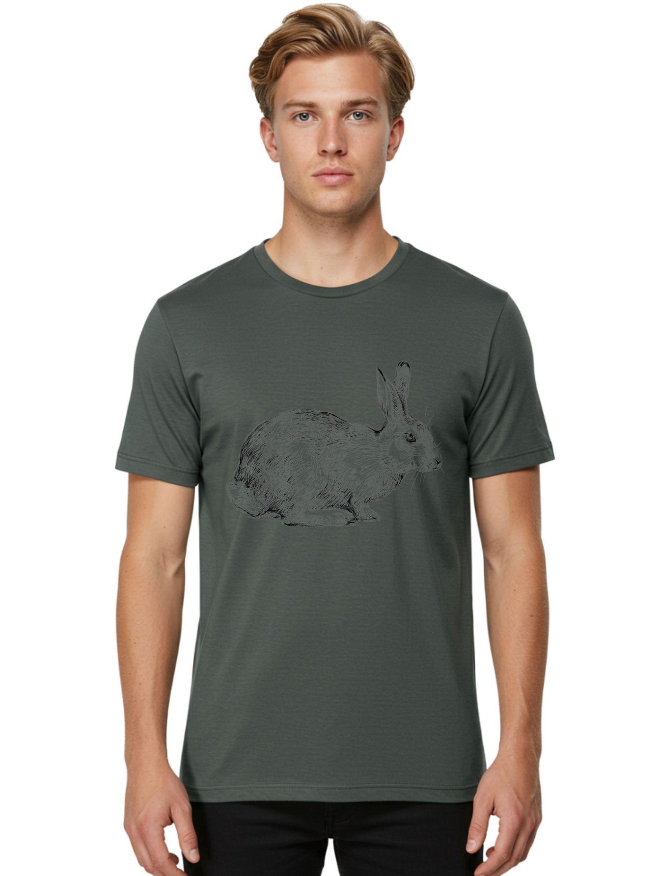 Rabbit-Illustration Men'S Graphic Tee, 100% Cotton, Comfortable Casual Summer Wear, Machine Washable, Detailed Illustration, Rabbit Art, Wildlife Graphics, Nature-Inspired Designs, Furry Creature, Sketch Style, Cute Animal, Whimsical Charm Aac266
