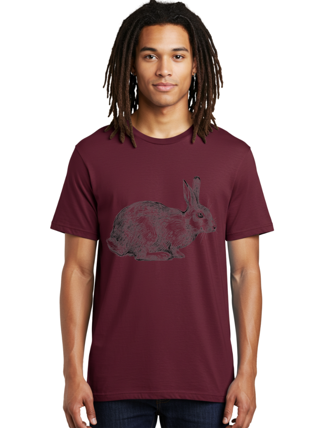 Rabbit-Illustration Men'S Graphic Tee, 100% Cotton, Comfortable Casual Summer Wear, Machine Washable, Detailed Illustration, Rabbit Art, Wildlife Graphics, Nature-Inspired Designs, Furry Creature, Sketch Style, Cute Animal, Whimsical Charm Aac266