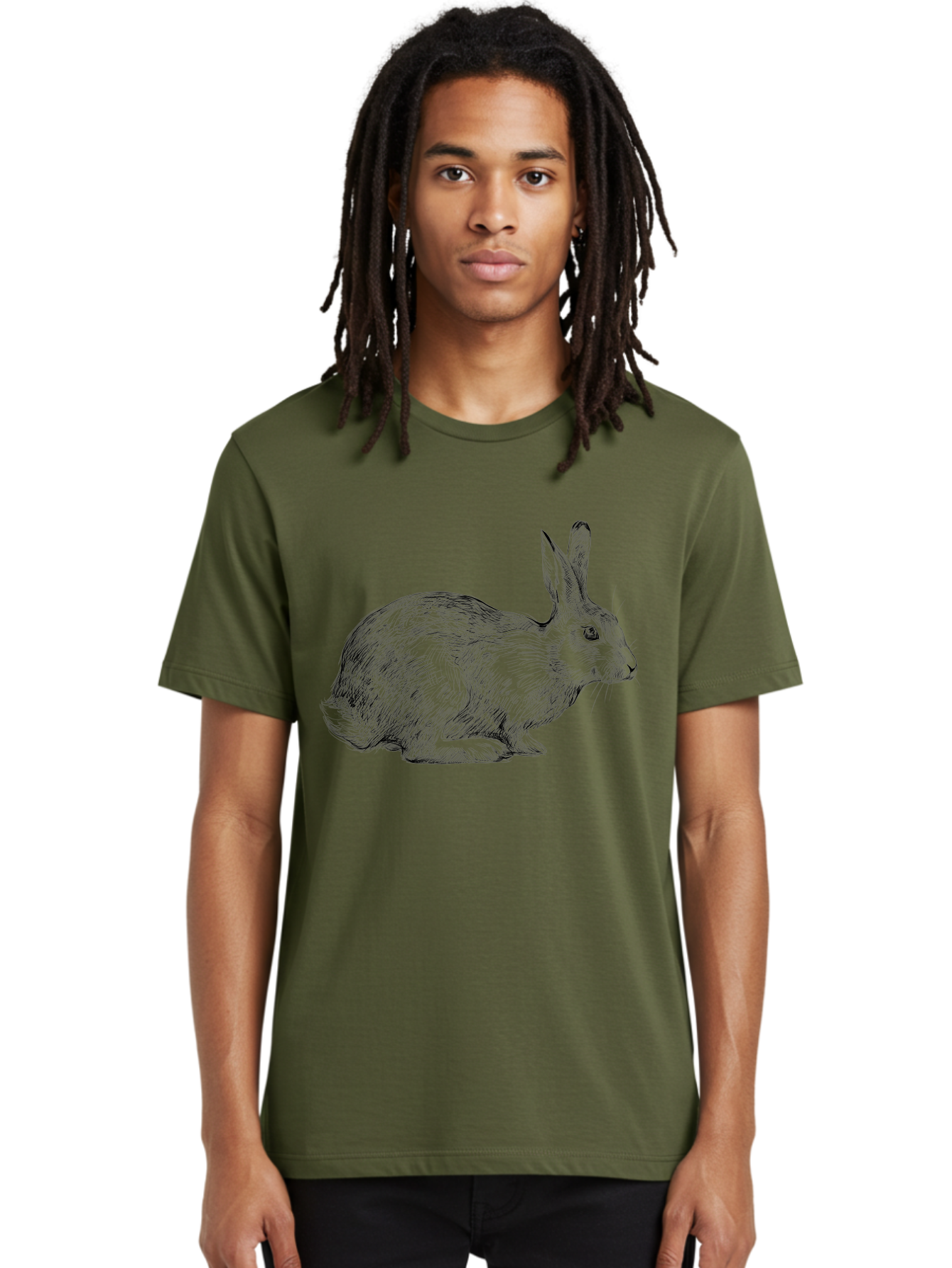 Rabbit-Illustration Men'S Graphic Tee, 100% Cotton, Comfortable Casual Summer Wear, Machine Washable, Detailed Illustration, Rabbit Art, Wildlife Graphics, Nature-Inspired Designs, Furry Creature, Sketch Style, Cute Animal, Whimsical Charm Aac266