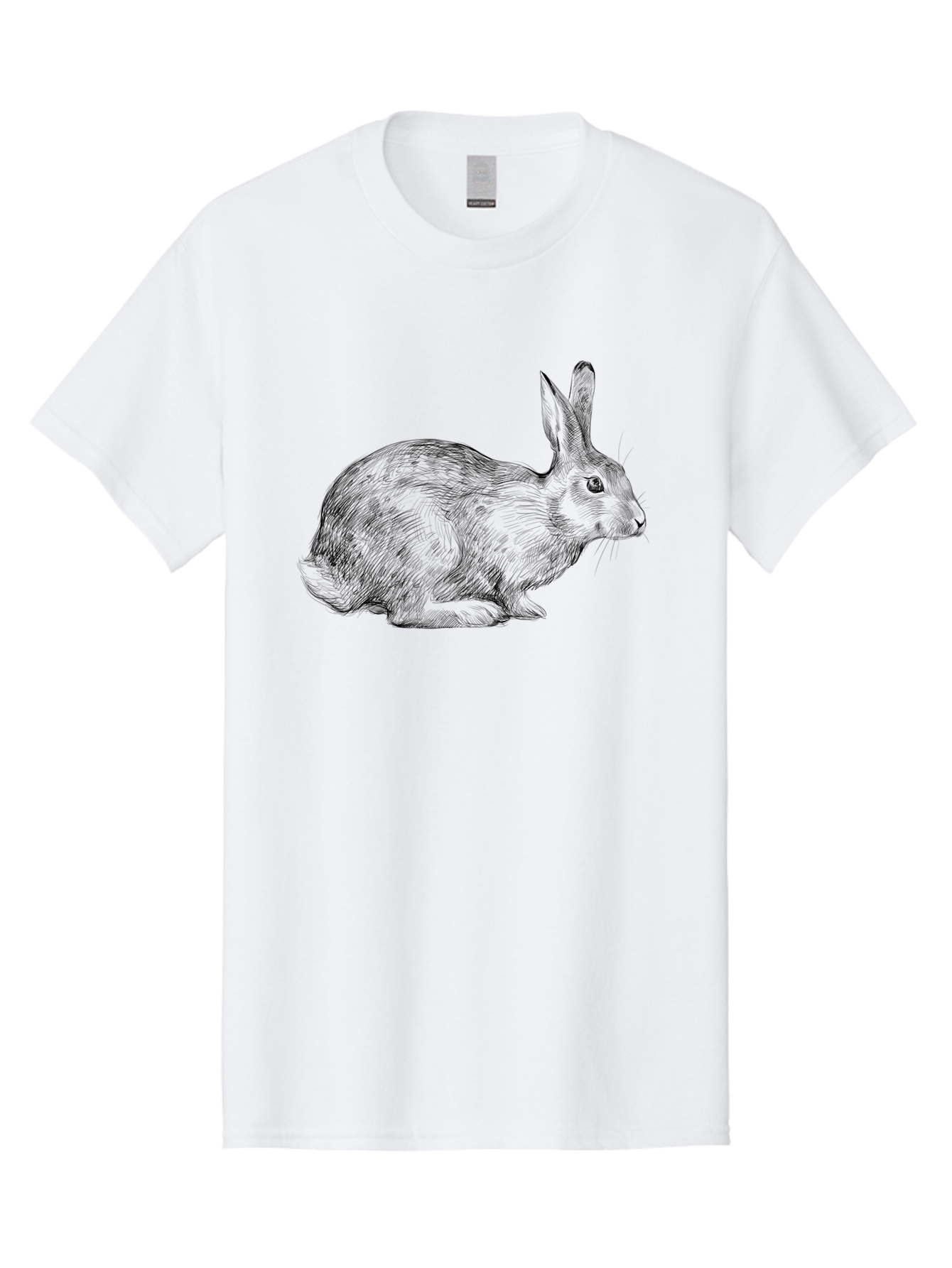Rabbit-Illustration Men'S Graphic Tee, 100% Cotton, Comfortable Casual Summer Wear, Machine Washable, Detailed Illustration, Rabbit Art, Wildlife Graphics, Nature-Inspired Designs, Furry Creature, Sketch Style, Cute Animal, Whimsical Charm Aac266