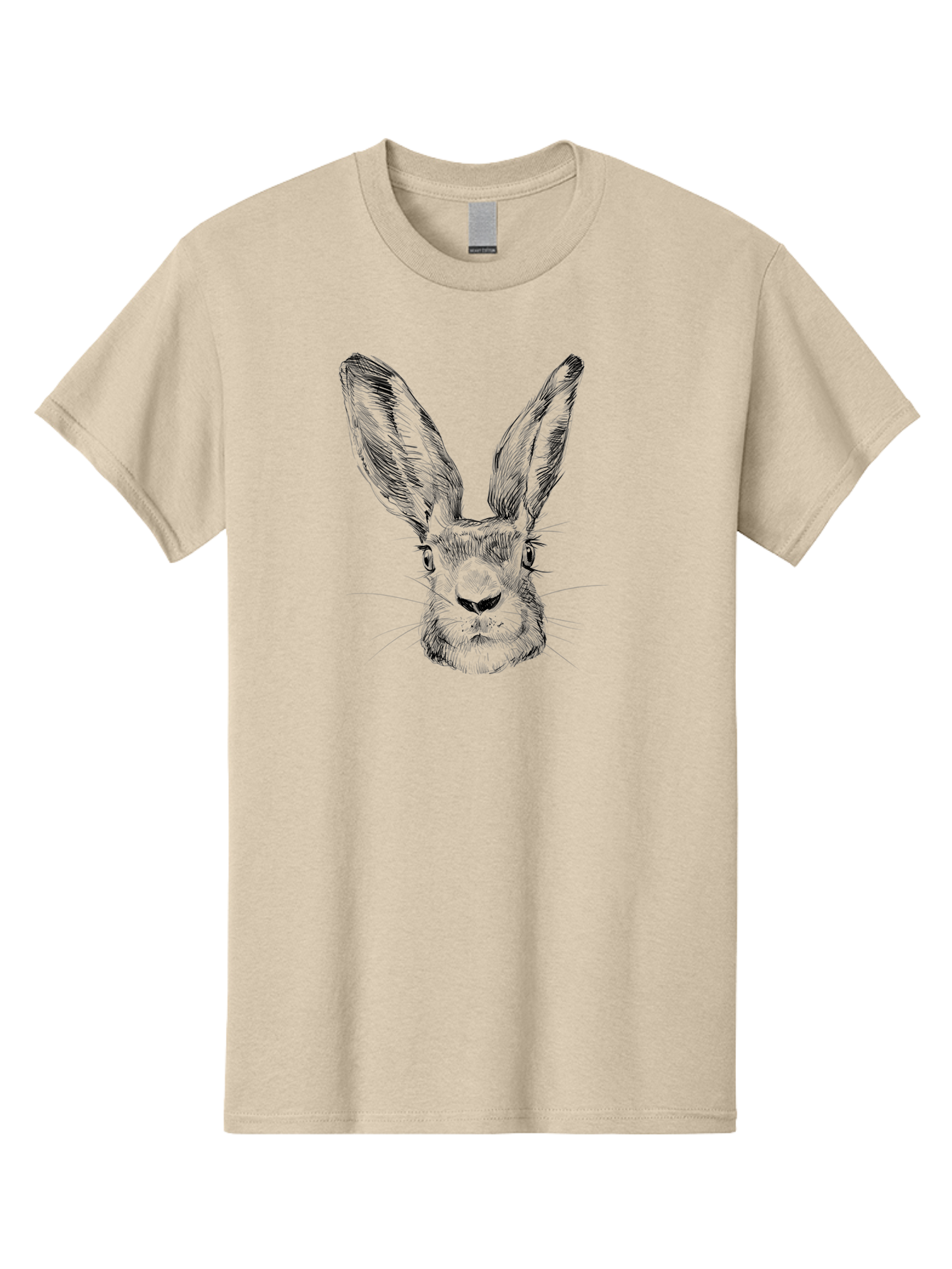Rabbit-Sketch Men'S Graphic Tee, 100% Cotton, Comfortable Casual Summer Wear, Machine Washable, Rabbit Portrait, Detailed Illustration, Black And White Artwork, Long Ears, Whiskers, Wild Rabbit, Nature-Inspired Design, Sketch Style, Animal Art Aac267