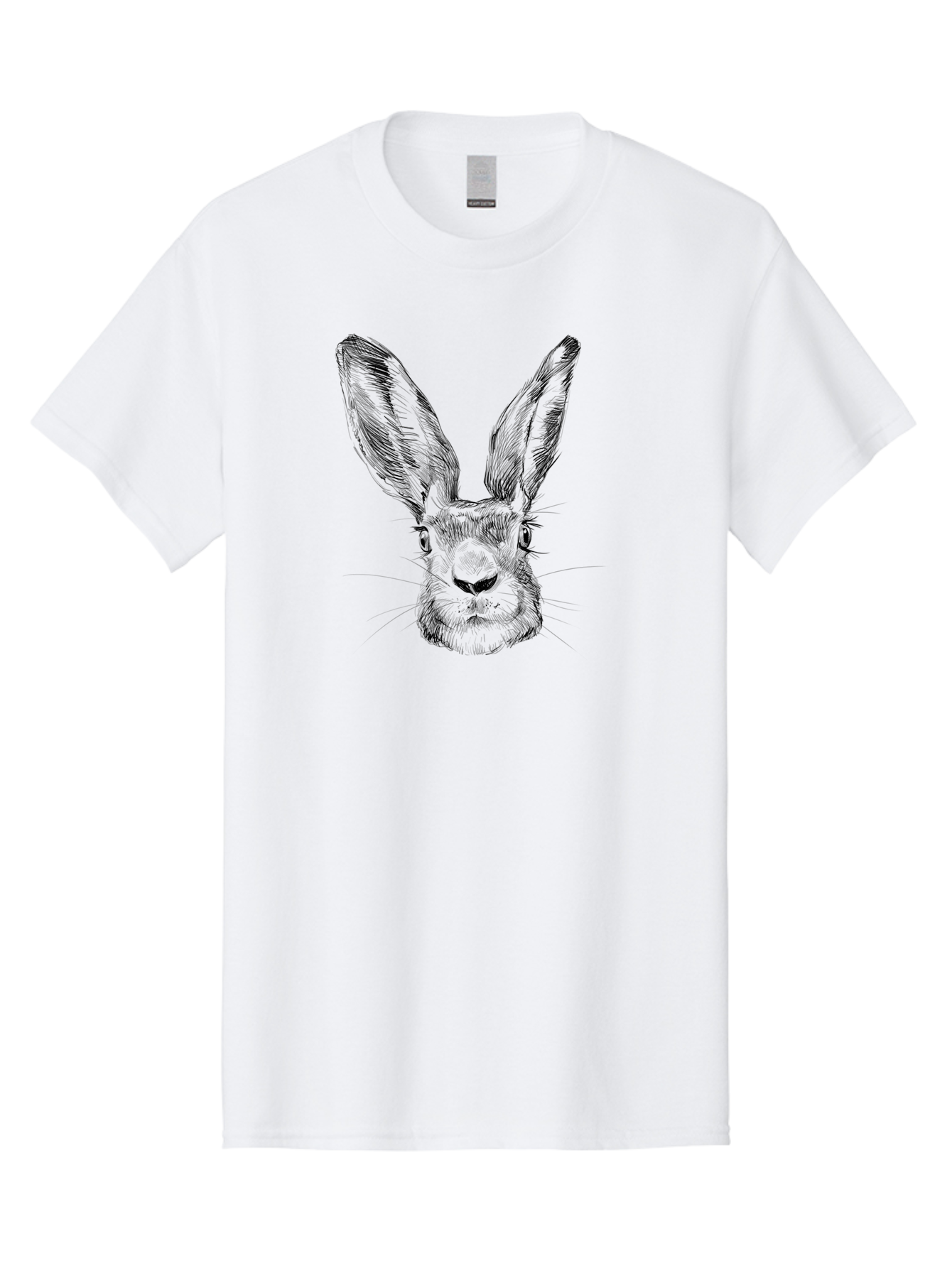 Rabbit-Sketch Men'S Graphic Tee, 100% Cotton, Comfortable Casual Summer Wear, Machine Washable, Rabbit Portrait, Detailed Illustration, Black And White Artwork, Long Ears, Whiskers, Wild Rabbit, Nature-Inspired Design, Sketch Style, Animal Art Aac267
