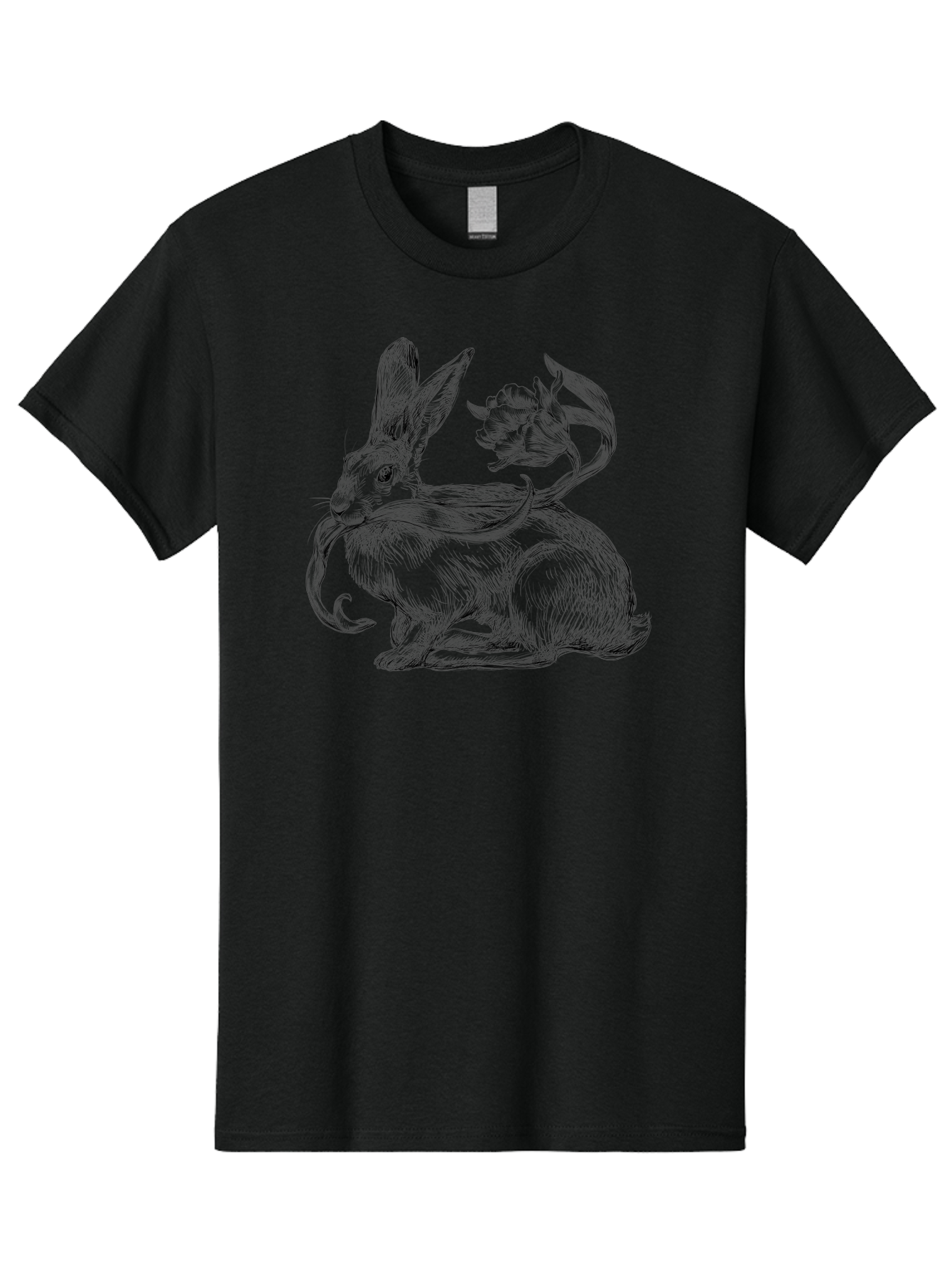 Rabbit-With-Floral-Tail Men'S Graphic Tee, 100% Cotton, Comfortable Casual Summer Wear, Machine Washable, Jackalope, Mythical Creature, Rabbit With Antlers, Fantasy Art, Surreal Illustration, Whimsical Design, Folk Art, Western Mythology, Aac268