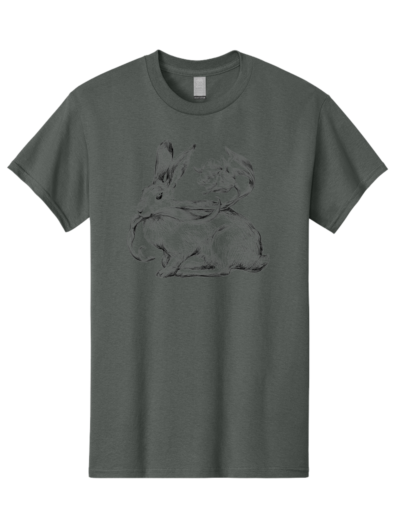 Rabbit-With-Floral-Tail Men'S Graphic Tee, 100% Cotton, Comfortable Casual Summer Wear, Machine Washable, Jackalope, Mythical Creature, Rabbit With Antlers, Fantasy Art, Surreal Illustration, Whimsical Design, Folk Art, Western Mythology, Aac268