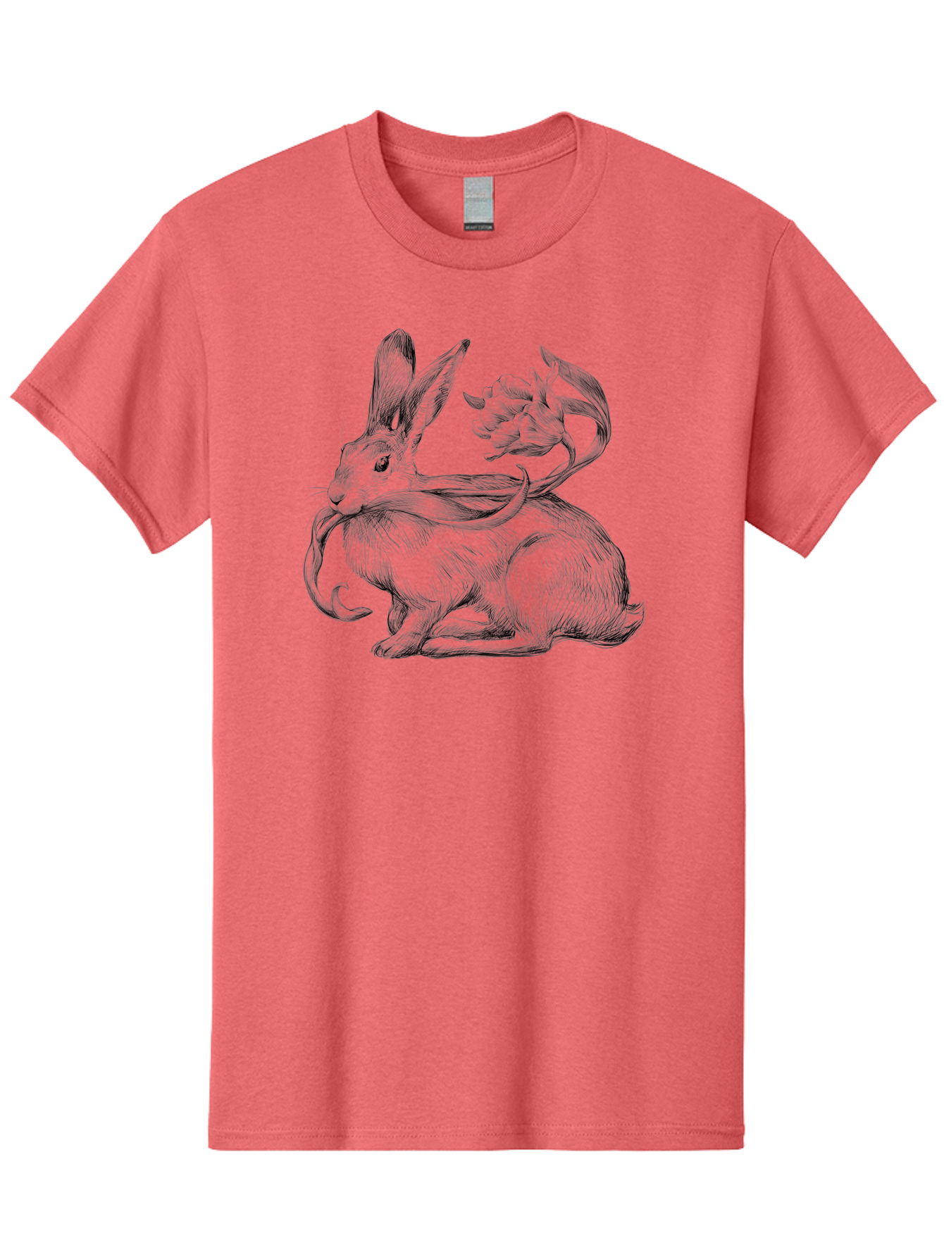 Rabbit-With-Floral-Tail Men'S Graphic Tee, 100% Cotton, Comfortable Casual Summer Wear, Machine Washable, Jackalope, Mythical Creature, Rabbit With Antlers, Fantasy Art, Surreal Illustration, Whimsical Design, Folk Art, Western Mythology, Aac268