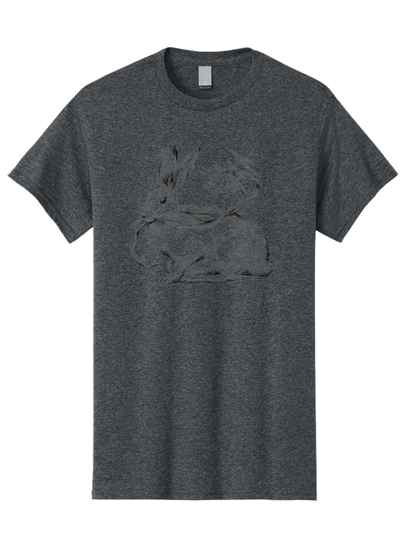 Rabbit-With-Floral-Tail Men'S Graphic Tee, 100% Cotton, Comfortable Casual Summer Wear, Machine Washable, Jackalope, Mythical Creature, Rabbit With Antlers, Fantasy Art, Surreal Illustration, Whimsical Design, Folk Art, Western Mythology, Aac268