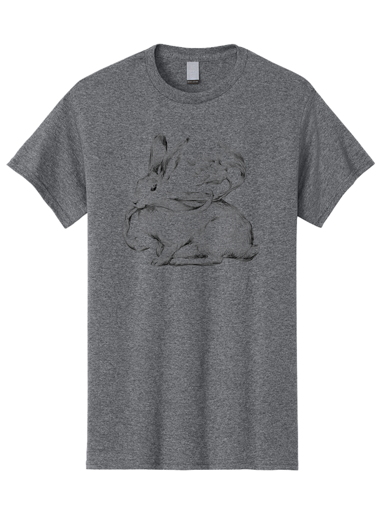 Rabbit-With-Floral-Tail Men'S Graphic Tee, 100% Cotton, Comfortable Casual Summer Wear, Machine Washable, Jackalope, Mythical Creature, Rabbit With Antlers, Fantasy Art, Surreal Illustration, Whimsical Design, Folk Art, Western Mythology, Aac268