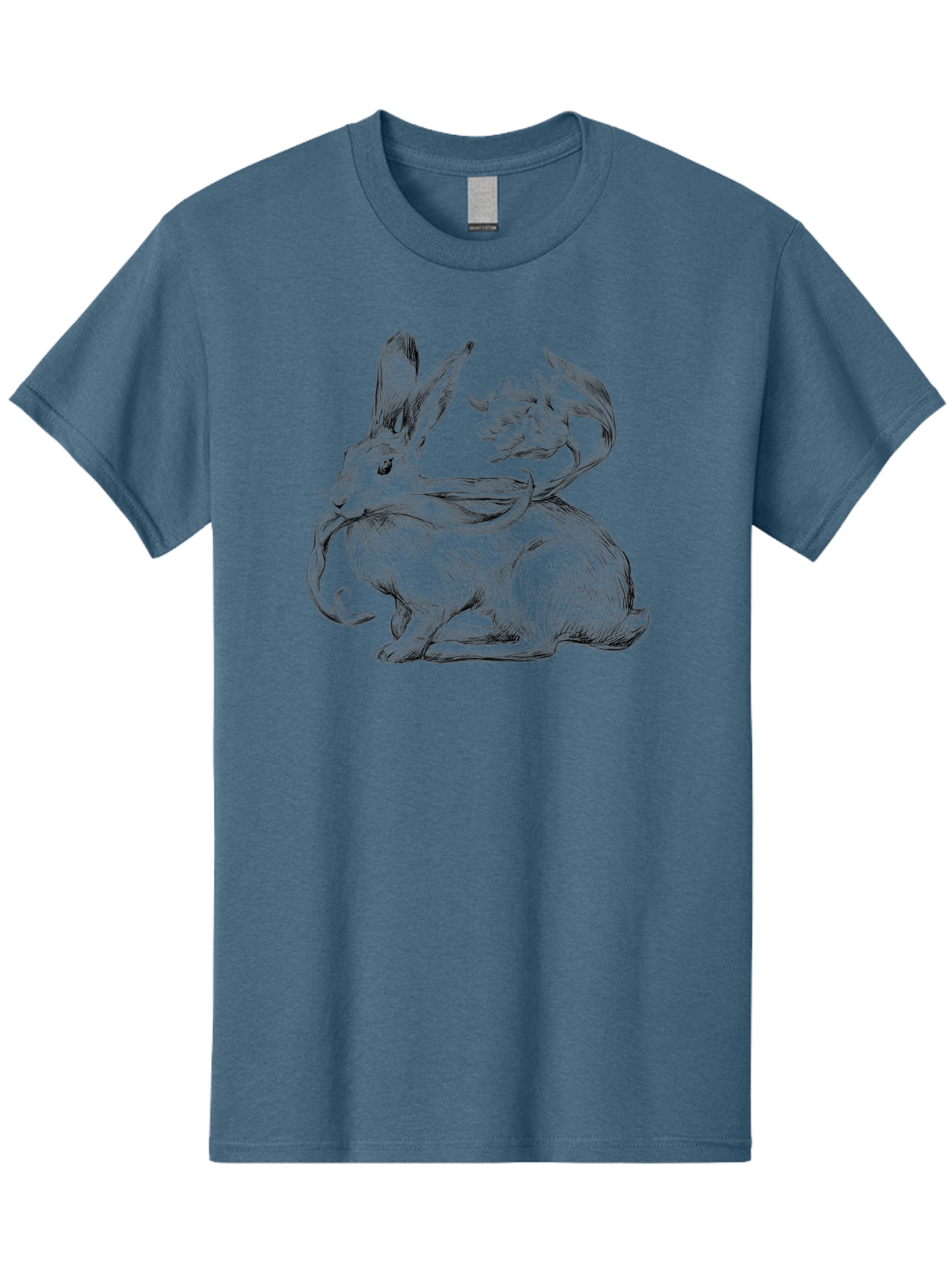 Rabbit-With-Floral-Tail Men'S Graphic Tee, 100% Cotton, Comfortable Casual Summer Wear, Machine Washable, Jackalope, Mythical Creature, Rabbit With Antlers, Fantasy Art, Surreal Illustration, Whimsical Design, Folk Art, Western Mythology, Aac268