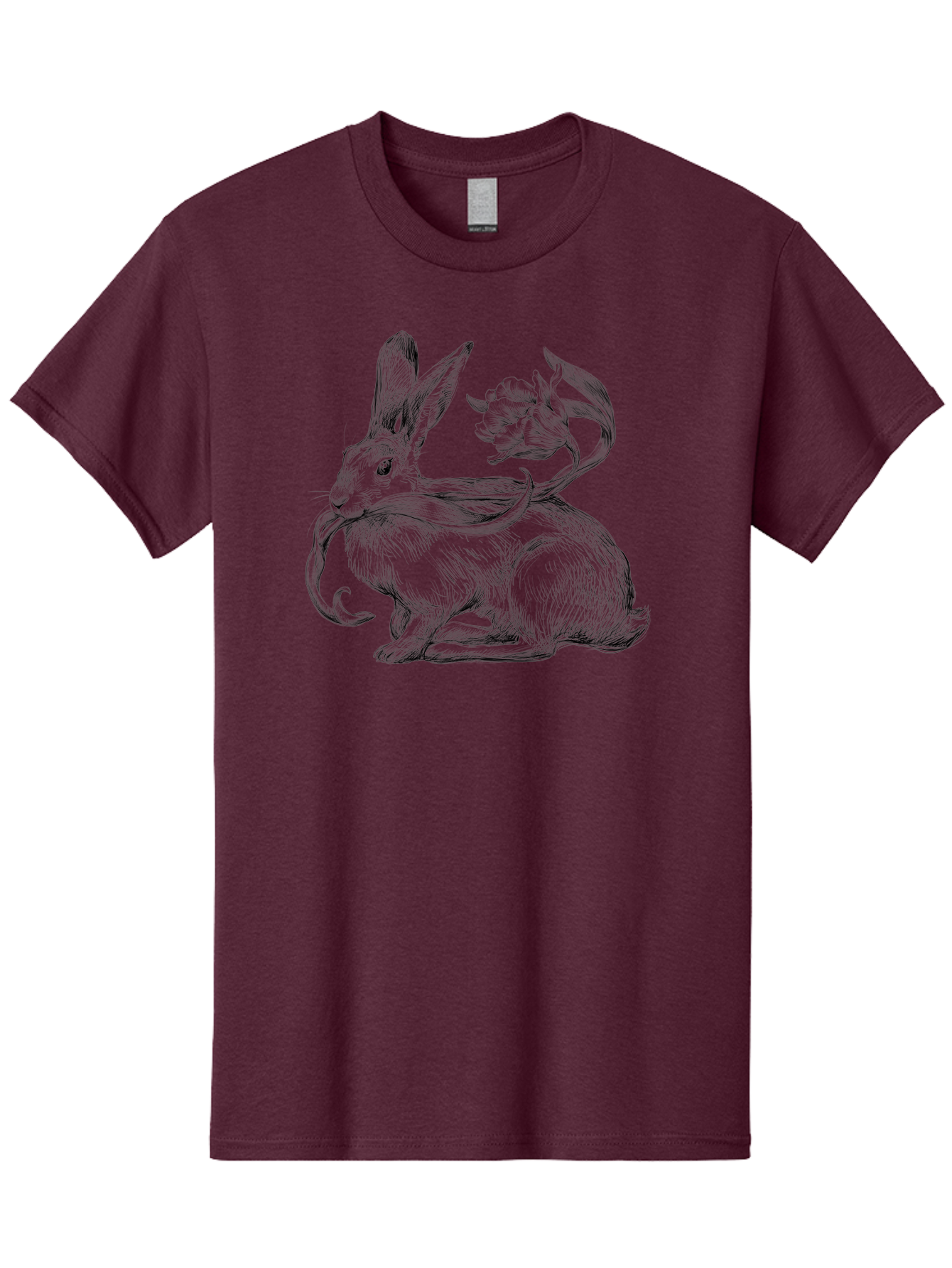 Rabbit-With-Floral-Tail Men'S Graphic Tee, 100% Cotton, Comfortable Casual Summer Wear, Machine Washable, Jackalope, Mythical Creature, Rabbit With Antlers, Fantasy Art, Surreal Illustration, Whimsical Design, Folk Art, Western Mythology, Aac268