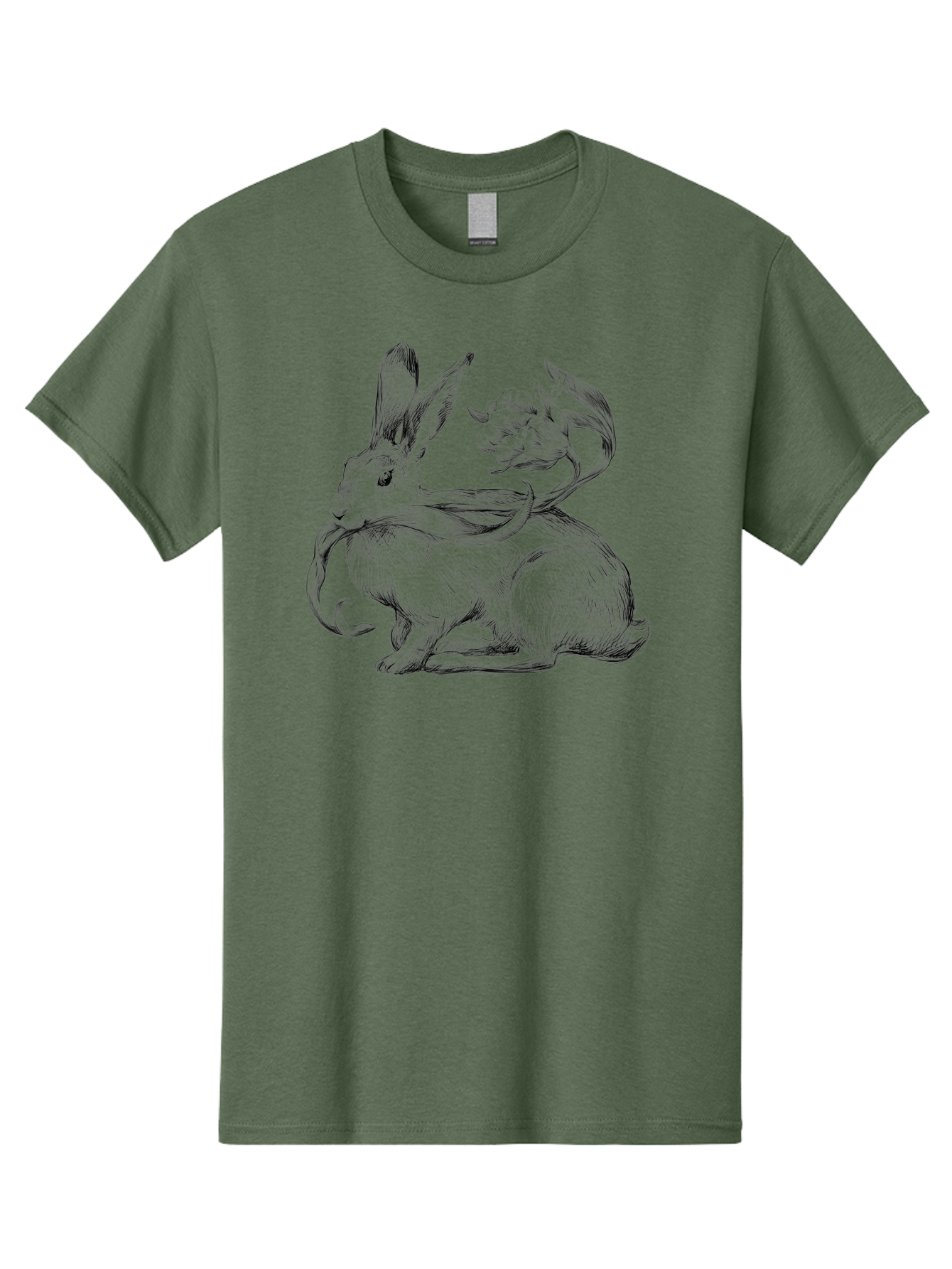 Rabbit-With-Floral-Tail Men'S Graphic Tee, 100% Cotton, Comfortable Casual Summer Wear, Machine Washable, Jackalope, Mythical Creature, Rabbit With Antlers, Fantasy Art, Surreal Illustration, Whimsical Design, Folk Art, Western Mythology, Aac268