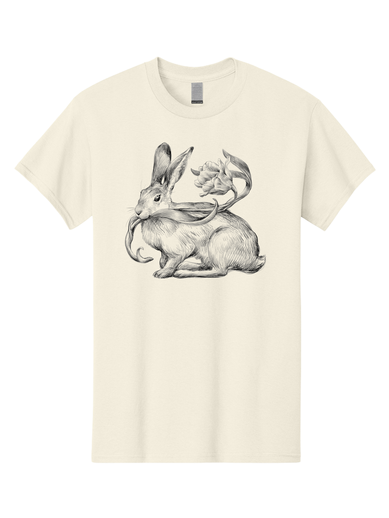 Rabbit-With-Floral-Tail Men'S Graphic Tee, 100% Cotton, Comfortable Casual Summer Wear, Machine Washable, Jackalope, Mythical Creature, Rabbit With Antlers, Fantasy Art, Surreal Illustration, Whimsical Design, Folk Art, Western Mythology, Aac268