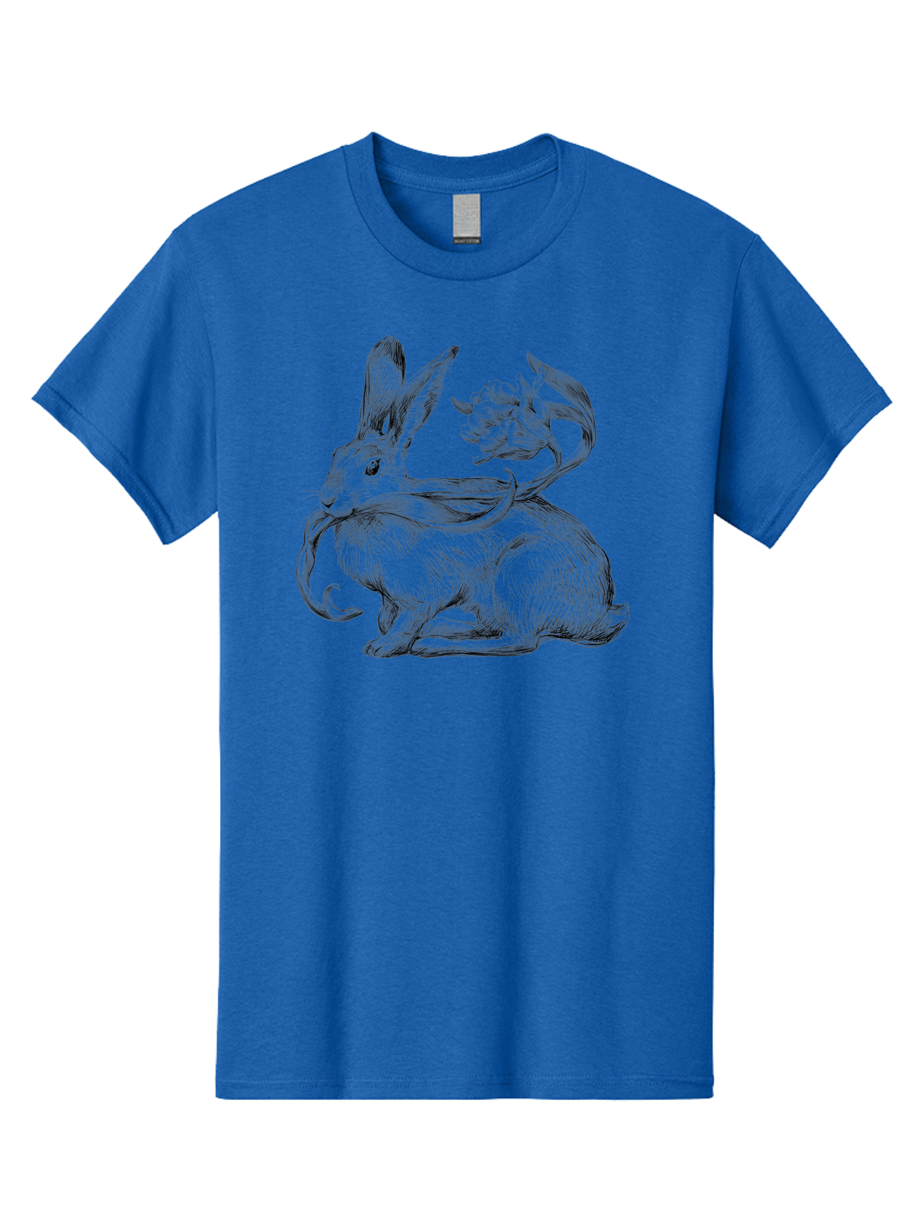 Rabbit-With-Floral-Tail Men'S Graphic Tee, 100% Cotton, Comfortable Casual Summer Wear, Machine Washable, Jackalope, Mythical Creature, Rabbit With Antlers, Fantasy Art, Surreal Illustration, Whimsical Design, Folk Art, Western Mythology, Aac268