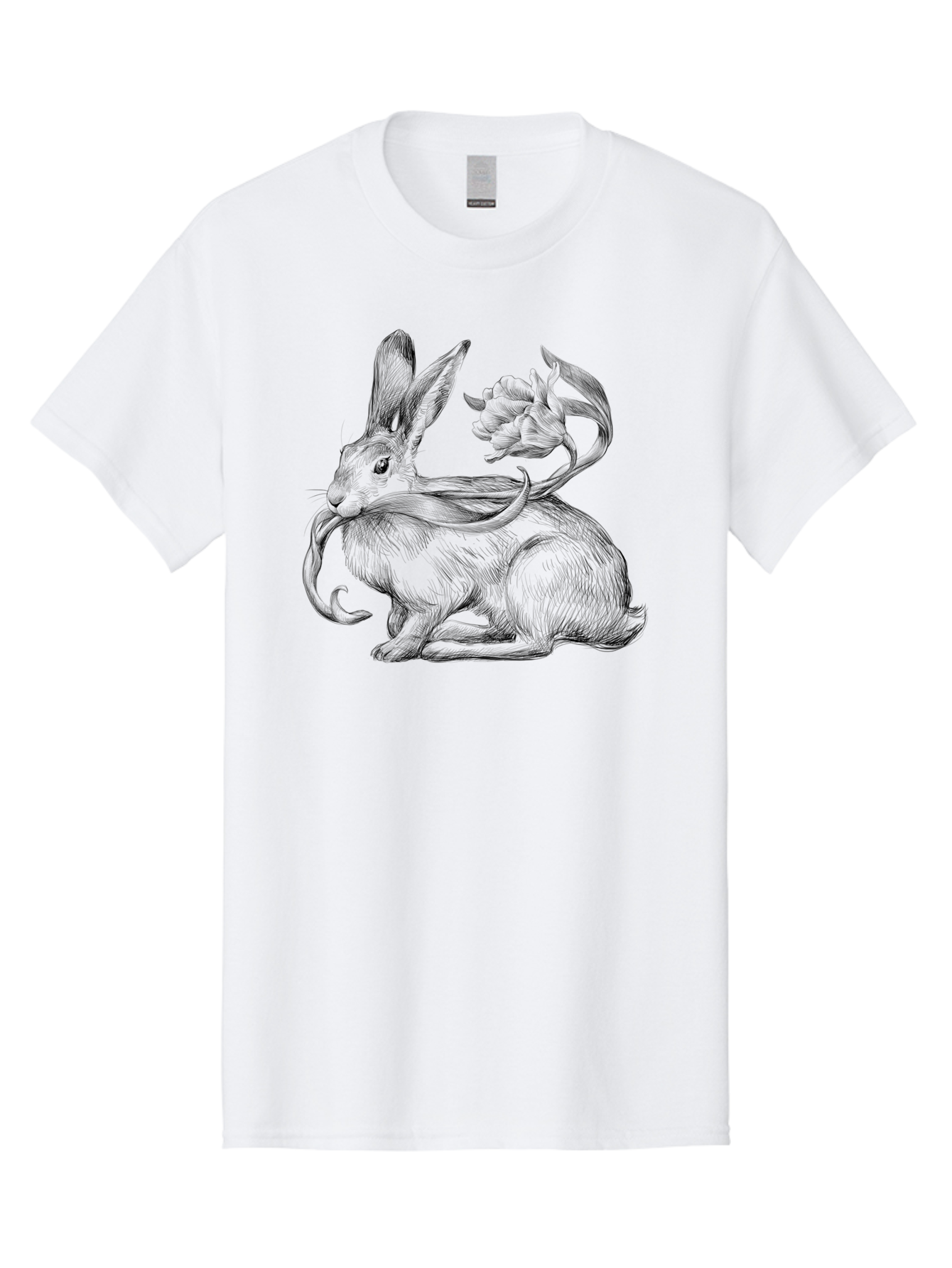 Rabbit-With-Floral-Tail Men'S Graphic Tee, 100% Cotton, Comfortable Casual Summer Wear, Machine Washable, Jackalope, Mythical Creature, Rabbit With Antlers, Fantasy Art, Surreal Illustration, Whimsical Design, Folk Art, Western Mythology, Aac268