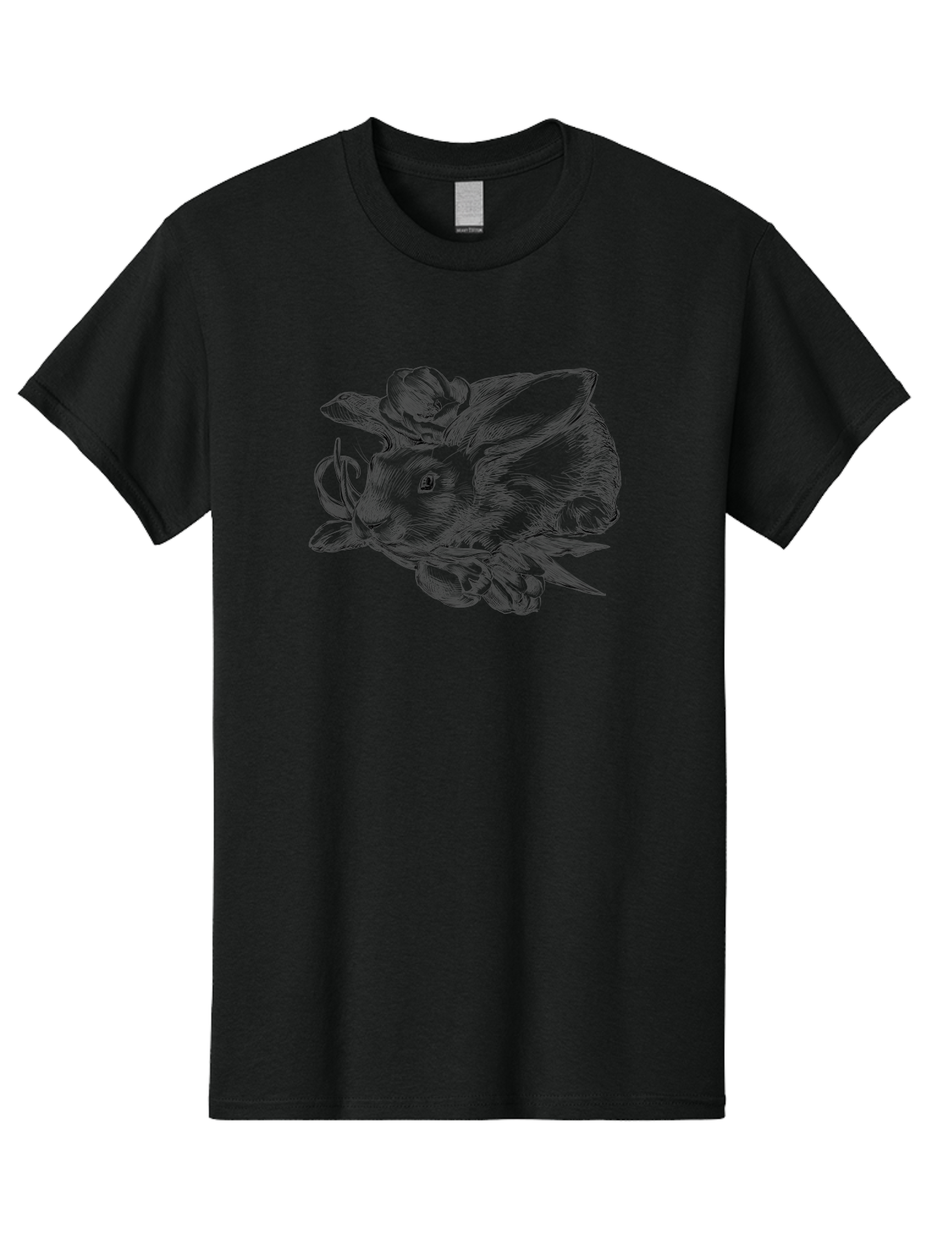 Rabbit-With-Flowers Men'S Graphic Tee, 100% Cotton, Comfortable Casual Summer Wear, Machine Washable, Rabbit Surrounded By Tulips, Floral Arrangement, Ink Illustration, Detailed Drawing, Rabbit With Flowers, Spring Theme, Botanical Art, Aac270