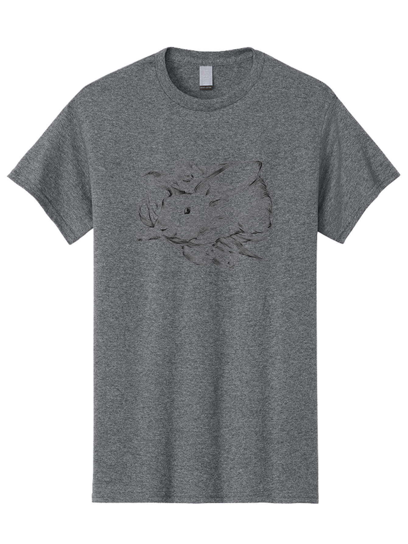 Rabbit-With-Flowers Men'S Graphic Tee, 100% Cotton, Comfortable Casual Summer Wear, Machine Washable, Rabbit Surrounded By Tulips, Floral Arrangement, Ink Illustration, Detailed Drawing, Rabbit With Flowers, Spring Theme, Botanical Art, Aac270
