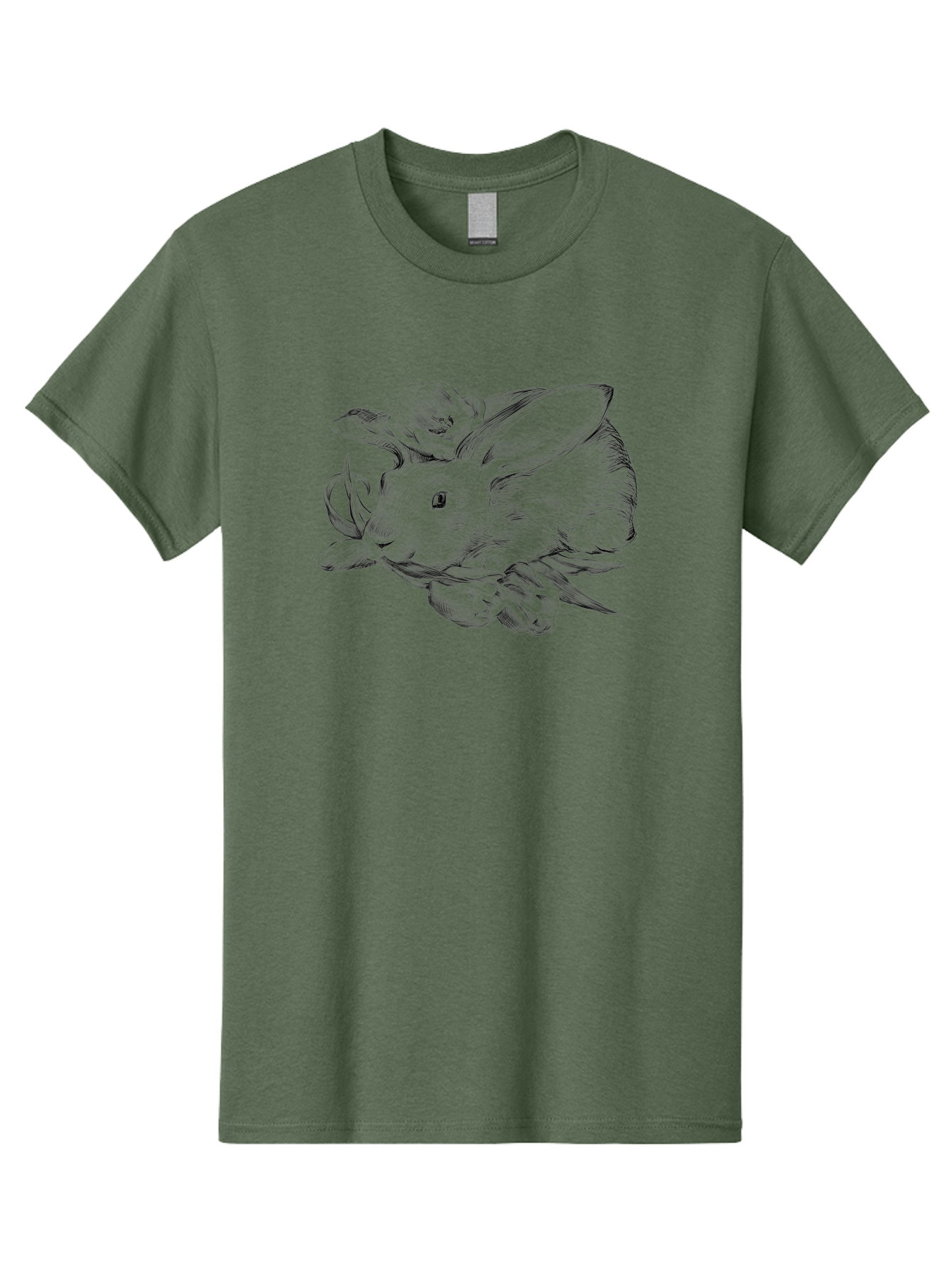 Rabbit-With-Flowers Men'S Graphic Tee, 100% Cotton, Comfortable Casual Summer Wear, Machine Washable, Rabbit Surrounded By Tulips, Floral Arrangement, Ink Illustration, Detailed Drawing, Rabbit With Flowers, Spring Theme, Botanical Art, Aac270