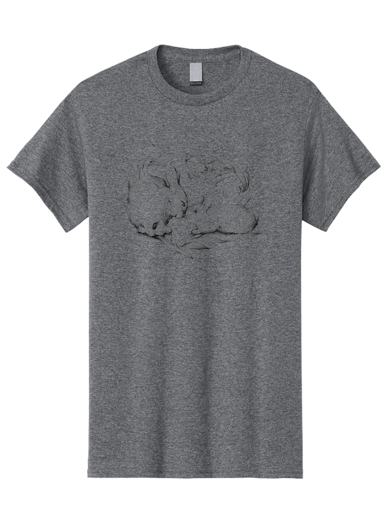 Rabbits Men'S Graphic Tee, 100% Cotton, Comfortable Casual Summer Wear, Machine Washable, Two Rabbits, Tender Moment, Cute Animals, Nuzzling, Floral Motif, Whimsical Design, Vintage Style, Gentle Interaction, Spring Theme Aac272