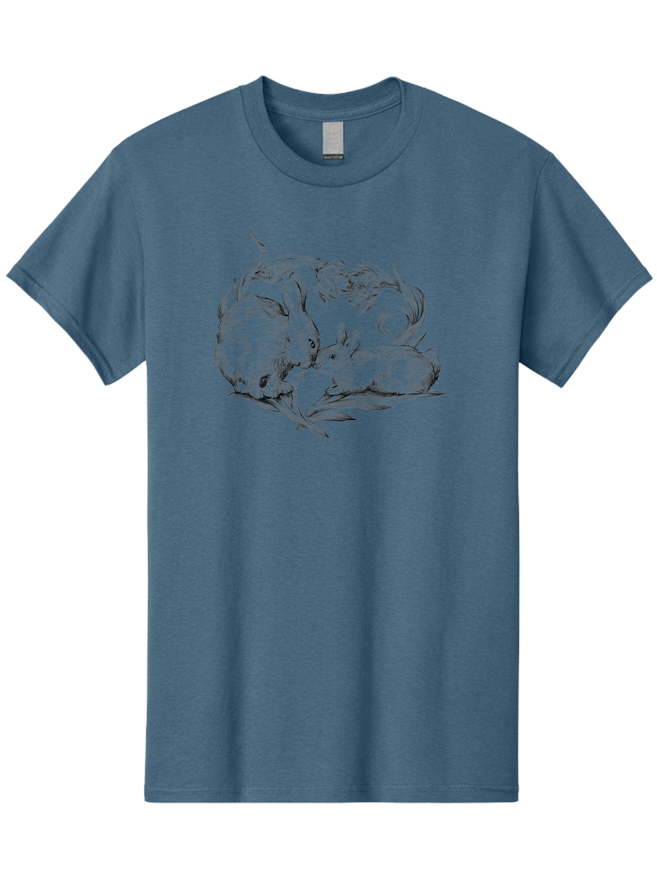 Rabbits Men'S Graphic Tee, 100% Cotton, Comfortable Casual Summer Wear, Machine Washable, Two Rabbits, Tender Moment, Cute Animals, Nuzzling, Floral Motif, Whimsical Design, Vintage Style, Gentle Interaction, Spring Theme Aac272