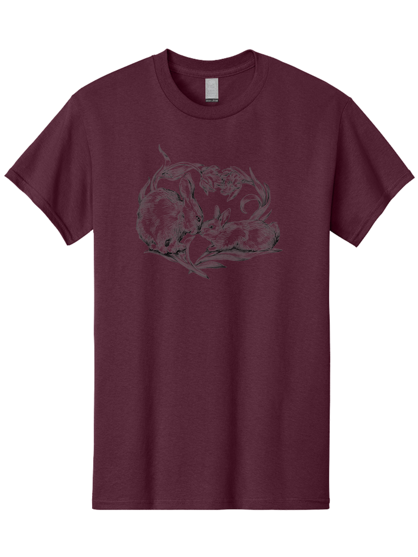 Rabbits Men'S Graphic Tee, 100% Cotton, Comfortable Casual Summer Wear, Machine Washable, Two Rabbits, Tender Moment, Cute Animals, Nuzzling, Floral Motif, Whimsical Design, Vintage Style, Gentle Interaction, Spring Theme Aac272