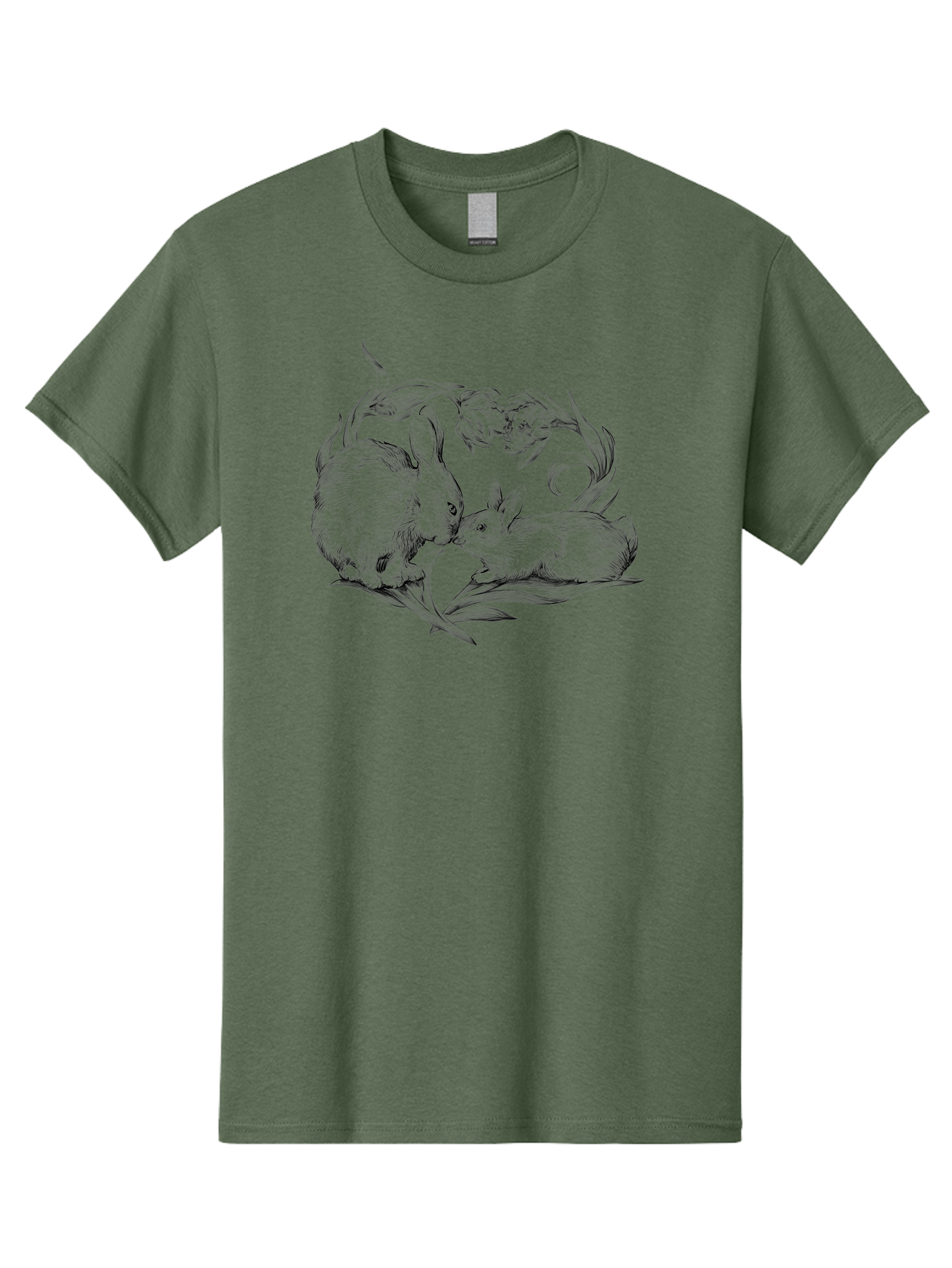 Rabbits Men'S Graphic Tee, 100% Cotton, Comfortable Casual Summer Wear, Machine Washable, Two Rabbits, Tender Moment, Cute Animals, Nuzzling, Floral Motif, Whimsical Design, Vintage Style, Gentle Interaction, Spring Theme Aac272