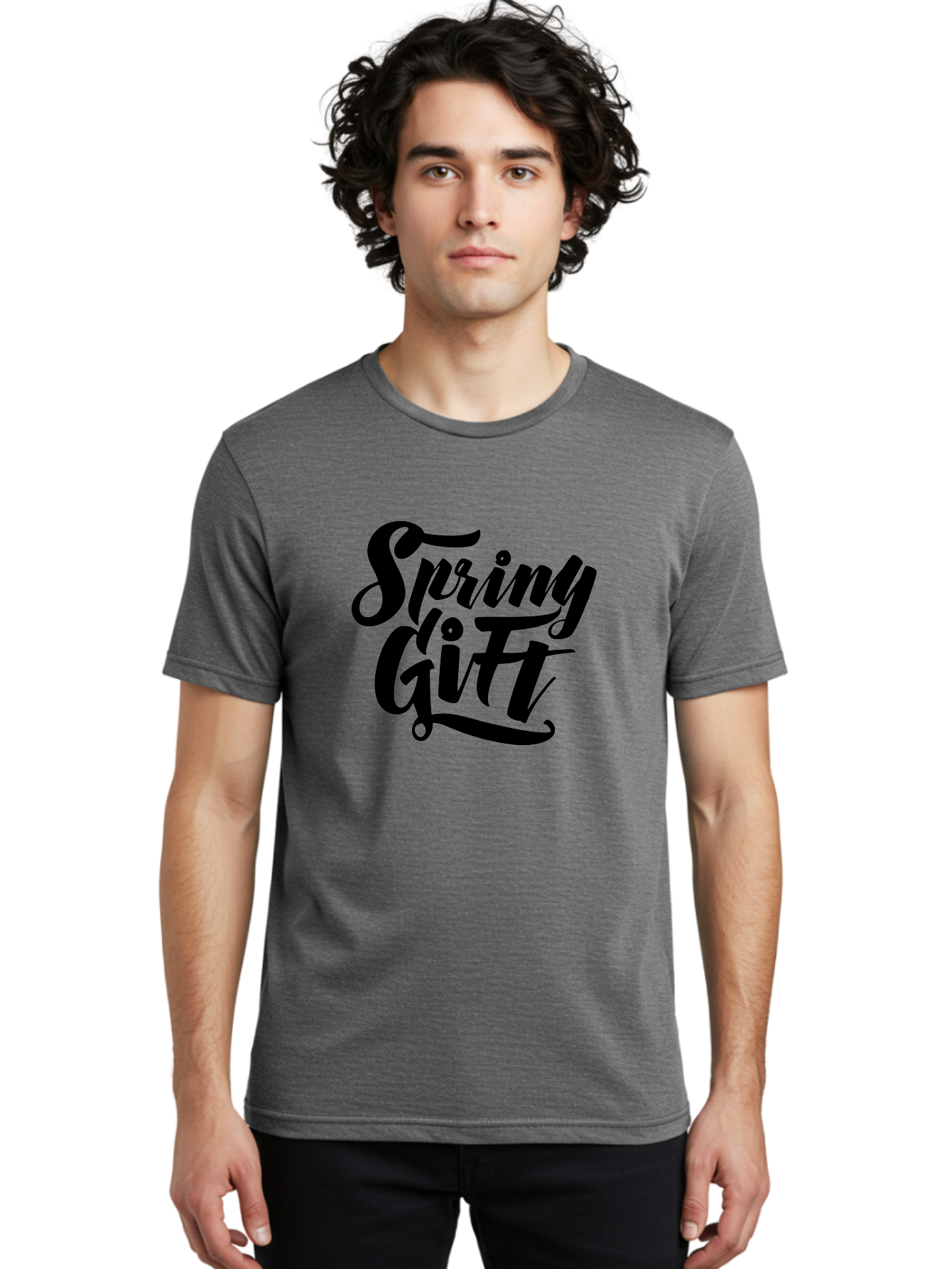 Spring-Gift Men'S Graphic Tee, 100% Cotton, Comfortable Casual Summer Wear, Machine Washable, Spring Gift, Spring Season, Gift Ideas, Spring Inspiration, Calligraphy Text, Stylized Font, Elegant Design, Seasonal Greetings, Spring Vibes Aac275